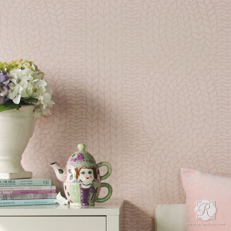Chunky Cable Knit Wall Stencil - DIY Home Decor for Cozy Living Room, Bedroom, and Nursery - Perfect for Farmhouse, Rustic, and Boho Style Walls