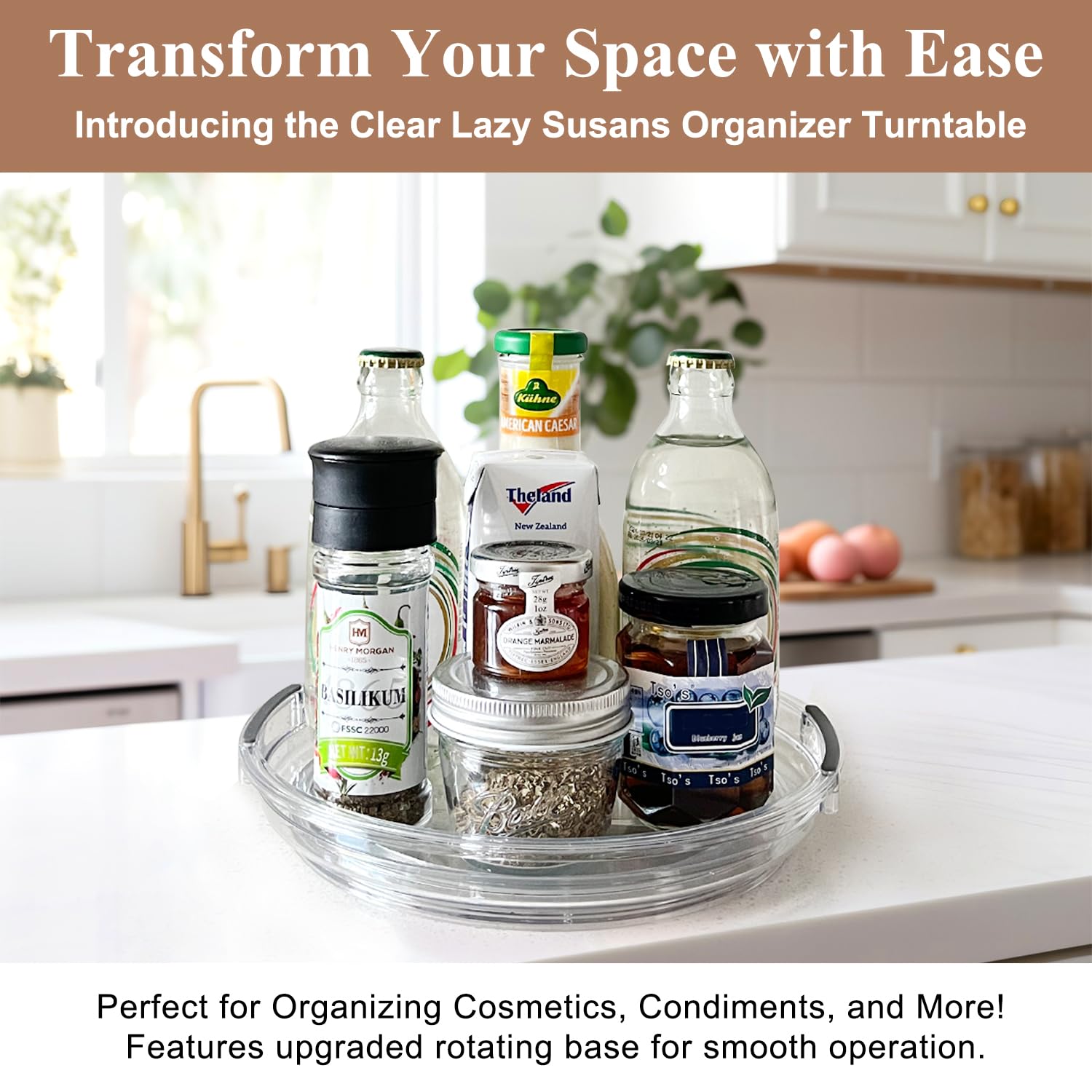 360° Rotating Clear Lazy Susan Turntable Organizer - 2 Pack 9.25 Inch Heavy-Duty Spinning Tray for Kitchen Pantry, Vanity Makeup, Spice Storage & Countertop Organization - Perfect for Cabinet, Table Top & Bathroom Counter Clutter Control