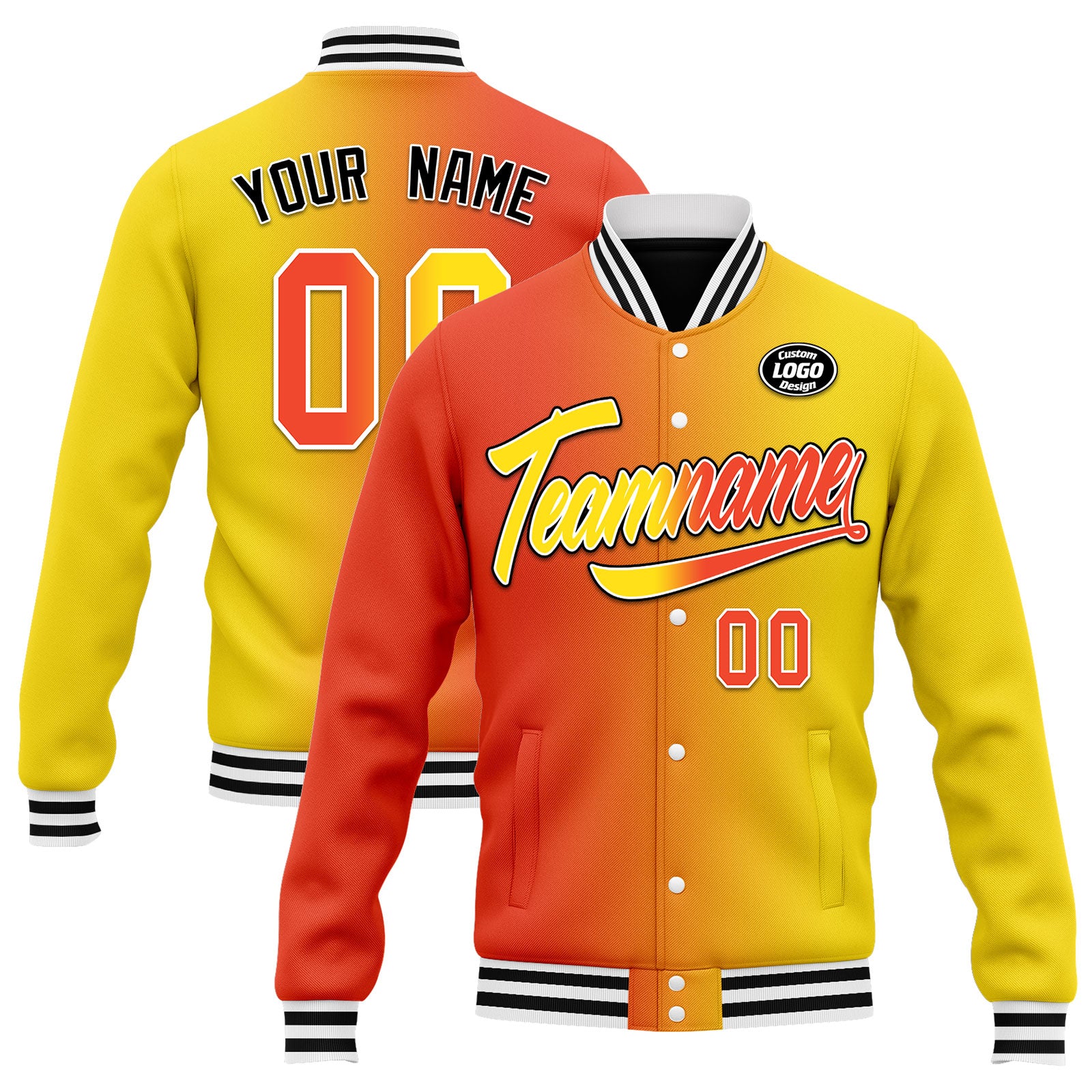 Custom Gradient Fashion Bomber Jacket - Full Snap Varsity Letterman Personalized Coat for Men & Women | Perfect for School Sports, Casual Wear & Street Style Outfits (Style: FZ005 D028015)