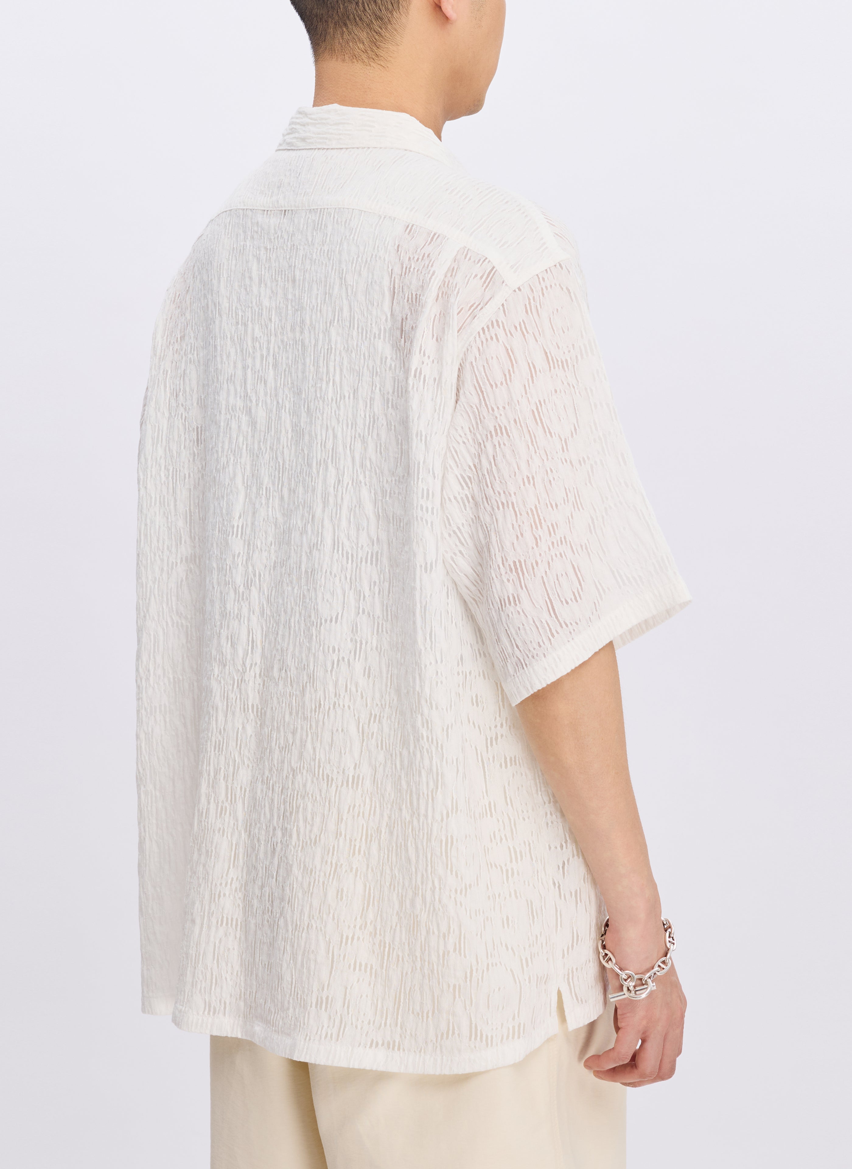 Rayon Nylon Distorted Lace Open Collar Blouse for Women | Elegant Casual Shirt | Perfect for Office, Date Night & Summer Outfits