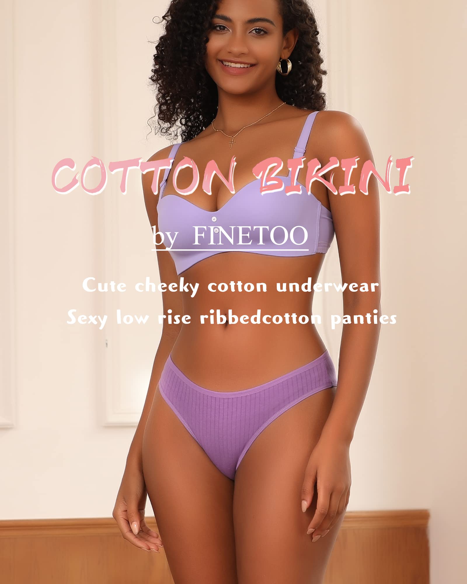 FINETOO 9 Pack Women's Cotton Underwear - Sexy Low Rise Ribbed Hipster Panties, Breathable Soft Bikini Briefs, Cheeky Underwear for Women Sizes S-XXXL | Perfect for Everyday Wear, Lounge & Sleep