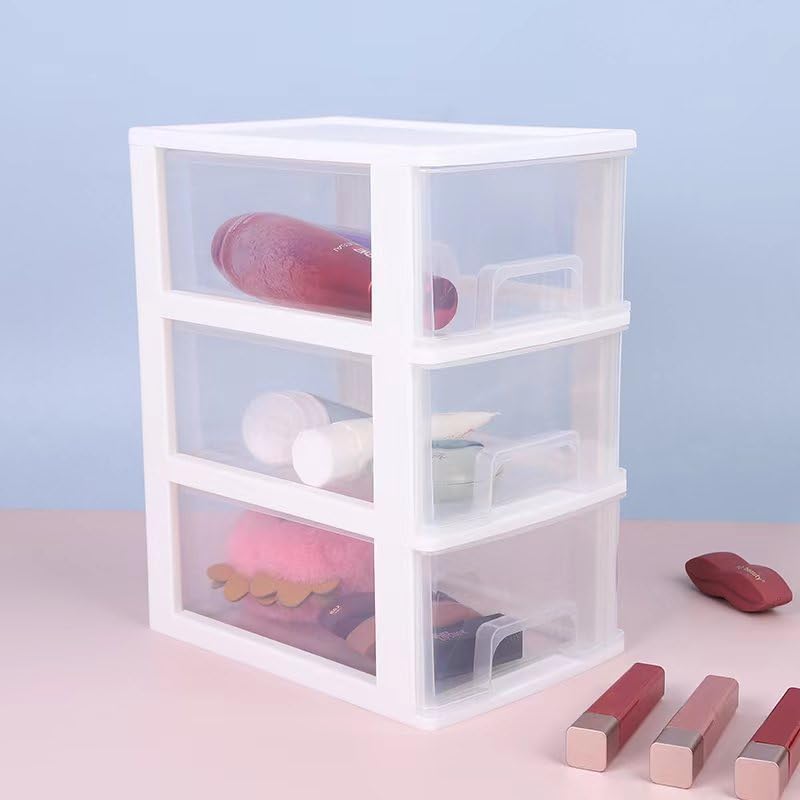 3-Drawer Plastic Storage Organizer - White Desktop Organizer for Home & Office Use