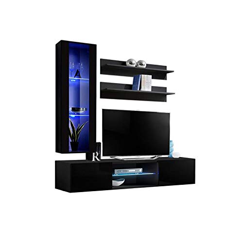Modern Wall-Mounted TV Stand with Storage & LED Lights - Floating Entertainment Center for Bedroom & Living Room - H2 33