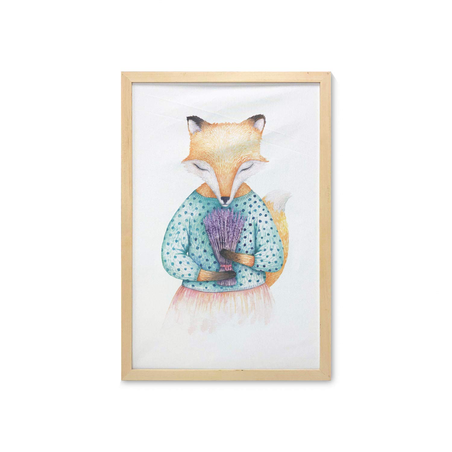 Ambesonne Framed Fox & Lavender Bouquet Wall Art - 23