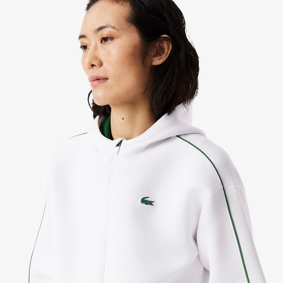 Lacoste Women's Ultra Dry Performance Hoodie - Breathable White & Green Pullover for Running, Gym & Casual Wear