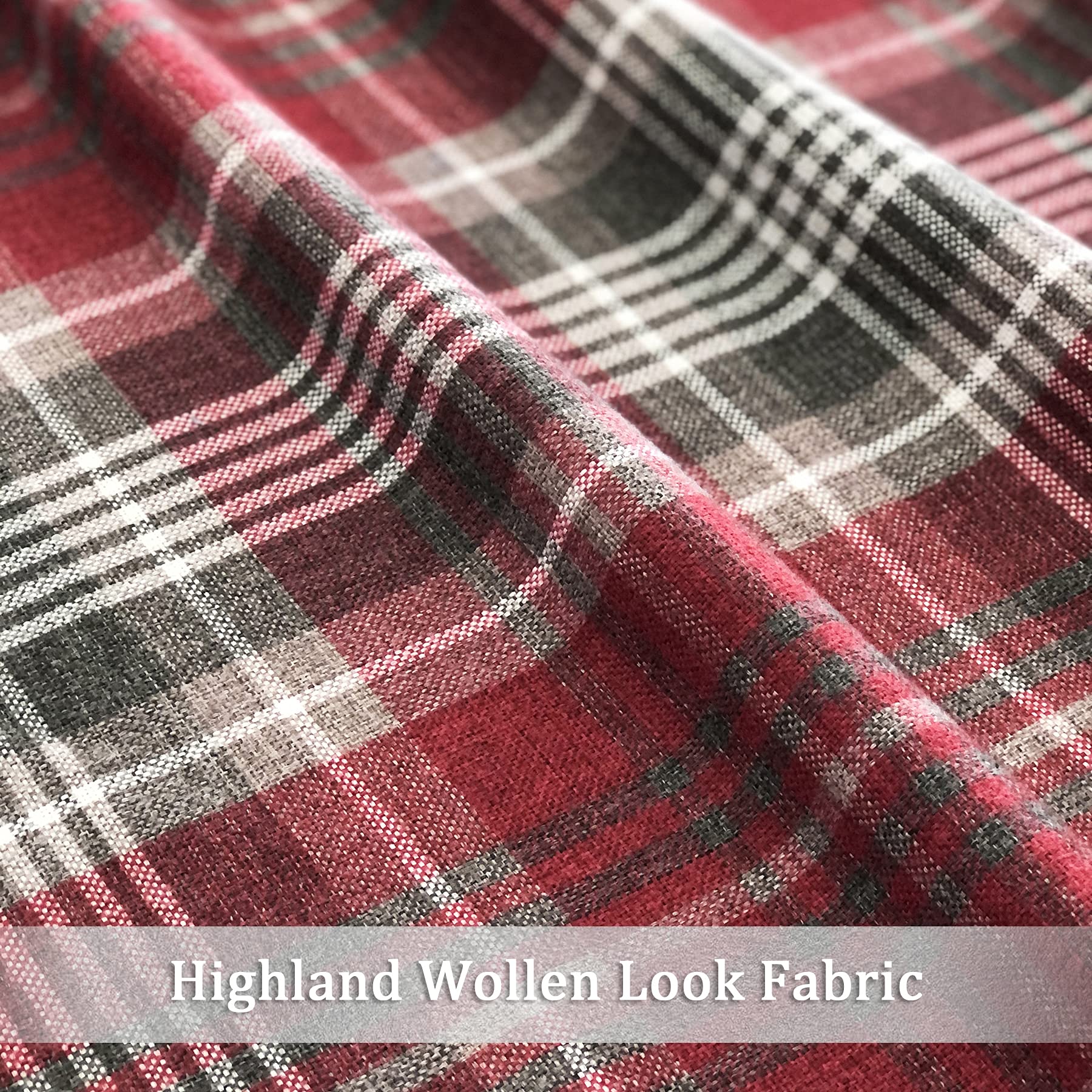 Always4u Red Plaid Grommet Curtains - Highland Woolen Look Tartan Drapes for Bedroom & Living Room - Checkered Grey & Red Window Panels (54x63 Inches) - Perfect for Cozy Winter Decor & Farmhouse Style Homes