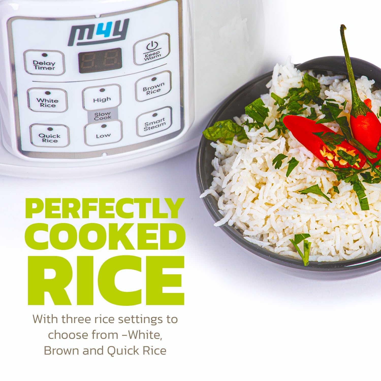 M4Y 1.2L Multi-Functional Rice Cooker with Slow Cooker & Steamer - 6-Cup Capacity for 1-6 People | Keep Warm, Delay Timer, Premium Non-Stick Inner Pot | Includes Spatula & Measuring Cup | Perfect for Rice, Soups, Stews & Meal Prep | Quick & Easy Cooking for Families, Dorms & Small Kitchens