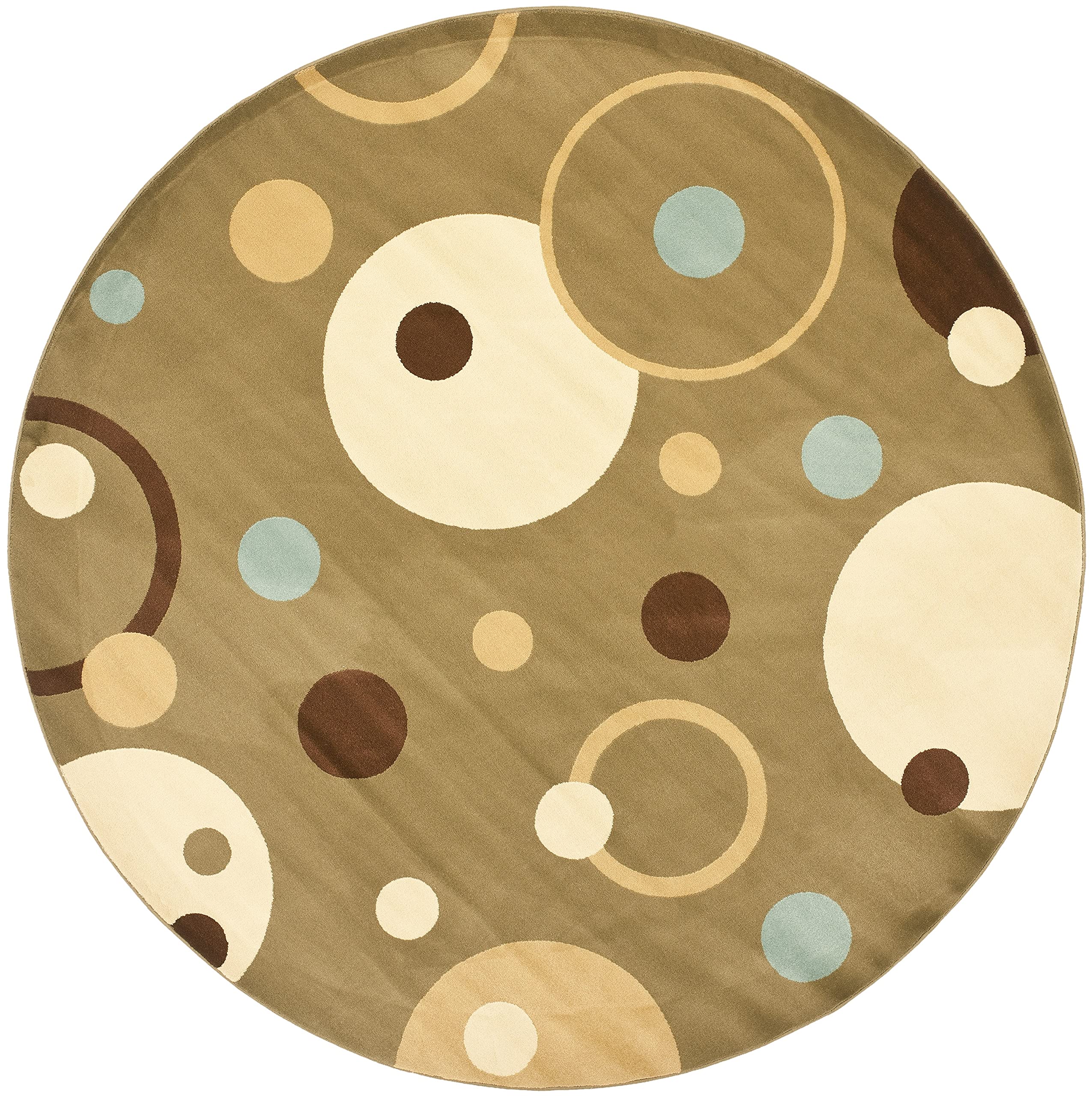 SAFAVIEH Porcello Collection 7' Round Green/Multi Abstract Area Rug - Non-Shedding Mid-Century Modern Design for Dining Room, Living Room, Bedroom & Entryway | Perfect for Home Decor, Office Spaces & Cozy Gatherings