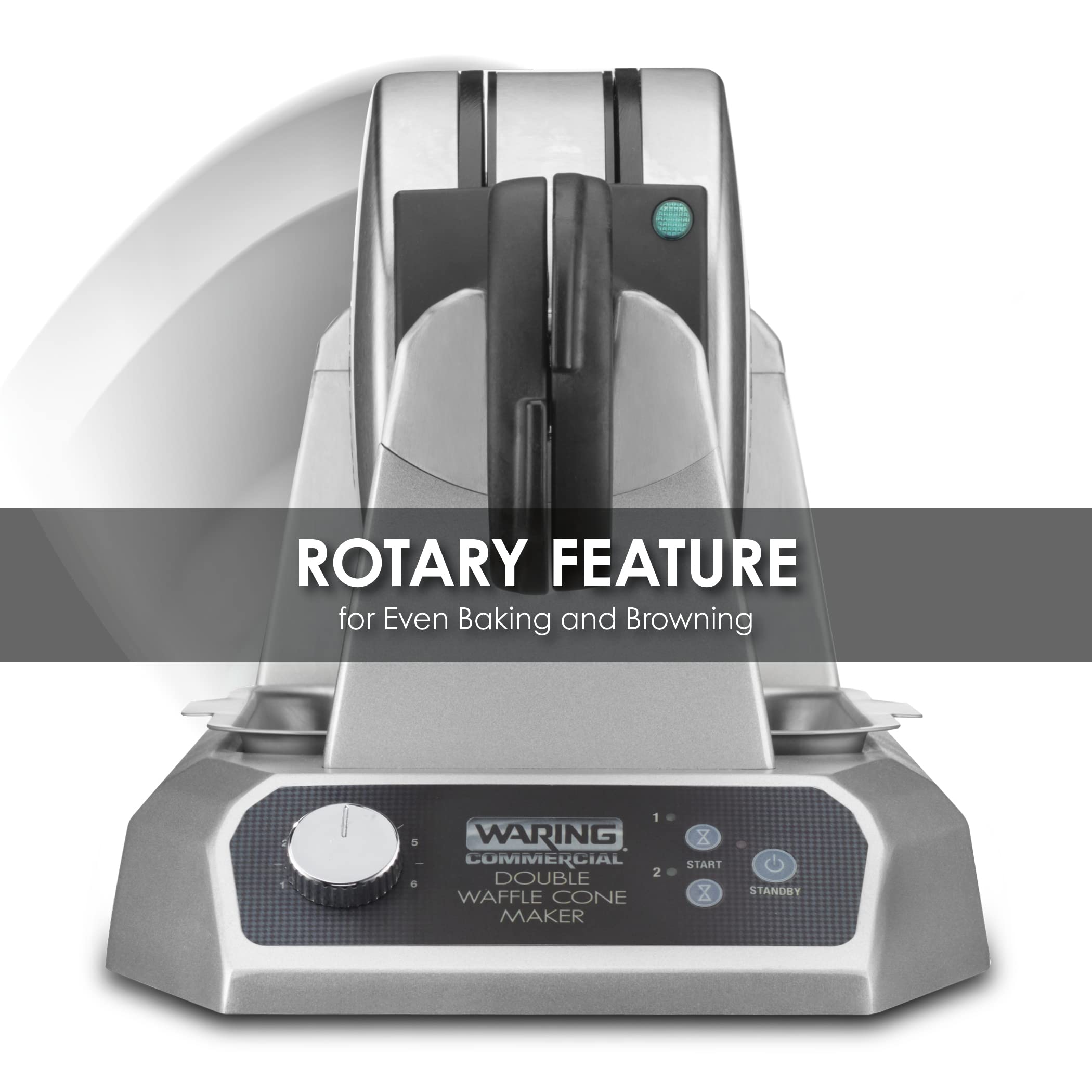 Waring Commercial Double Waffle Cone Maker - Heavy Duty Die Cast Non-Stick Waffle Cone Machine (120 Cones/Hour, 1400W, 120V) - Perfect for Ice Cream Shops, Dessert Bars & Catering Businesses - 18x12x11.25 Inch Silver Countertop Appliance