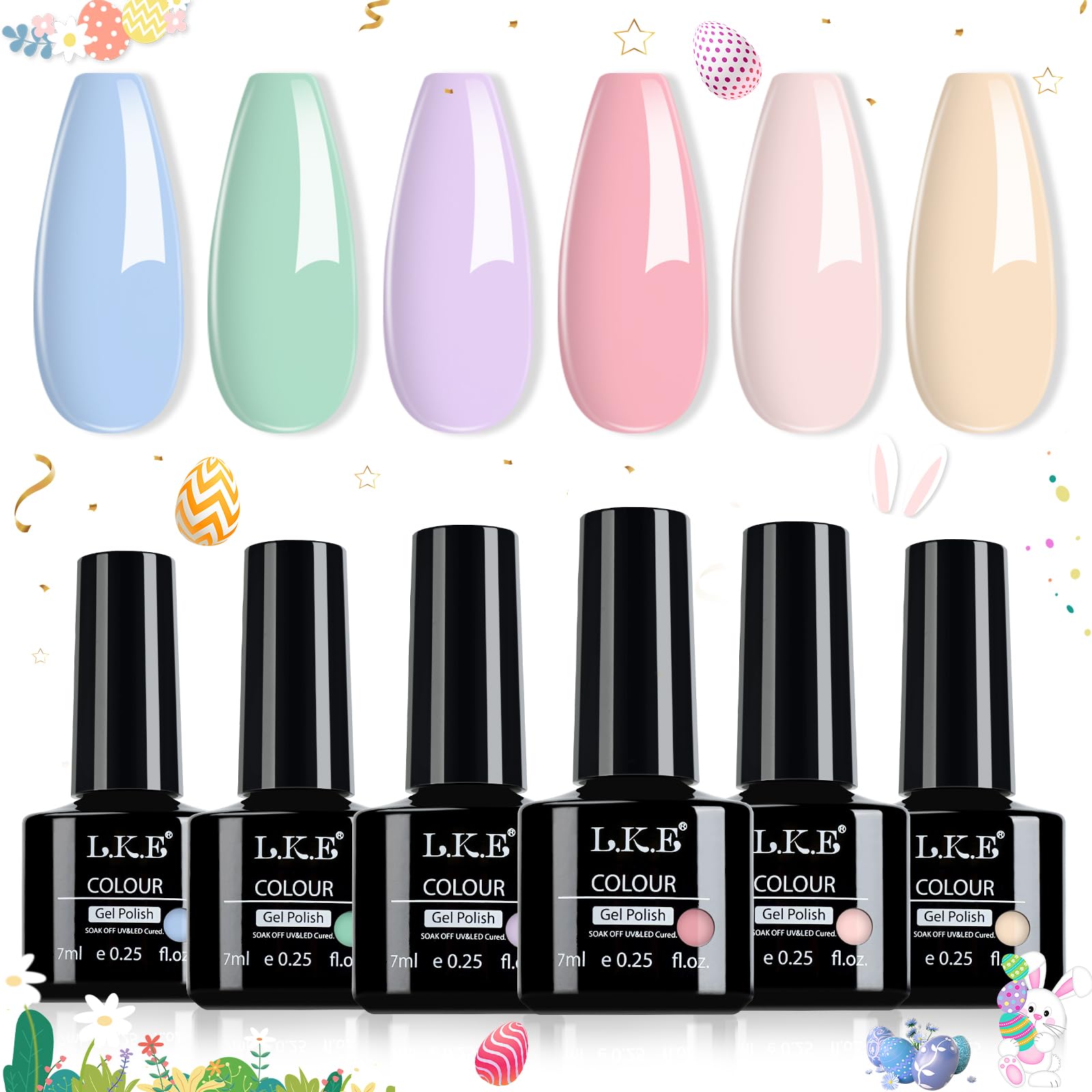 Pastel Gel Nail Polish Set - 6 Colors (Pink, Blue, Green, Purple, Yellow) for Halloween & Christmas - Soak Off UV/LED Gel Polish Kit with Nail Lamp - DIY Nail Art Design for Home Manicure & Salon Use - Perfect for Parties, Weddings and Special Occasions