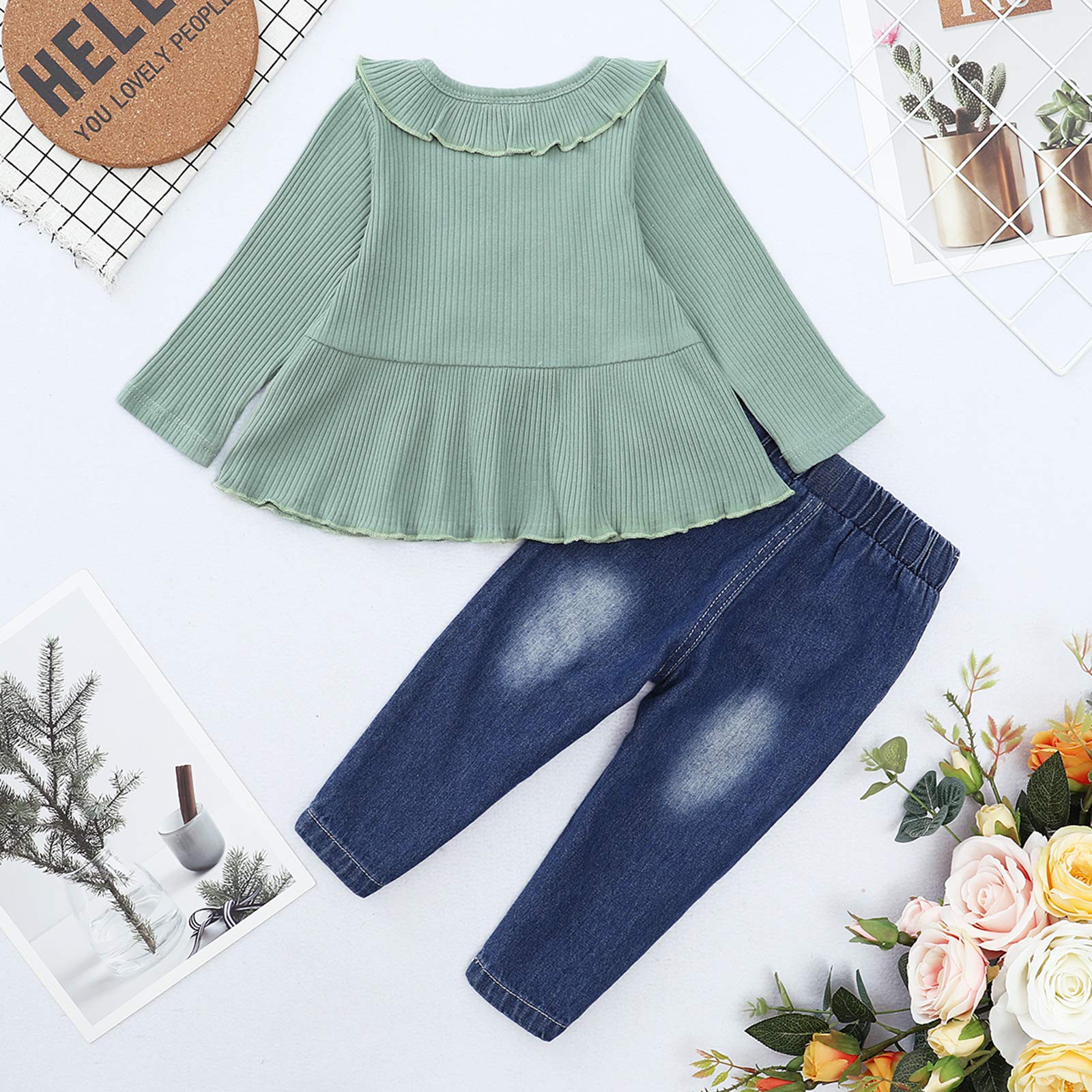 Toddler Girl Outfits - Cute Ruffle Shirt & Denim Jeans Set | Baby Girl Clothes for Fall & Winter | Perfect for Playdates, Holidays & Family Photos