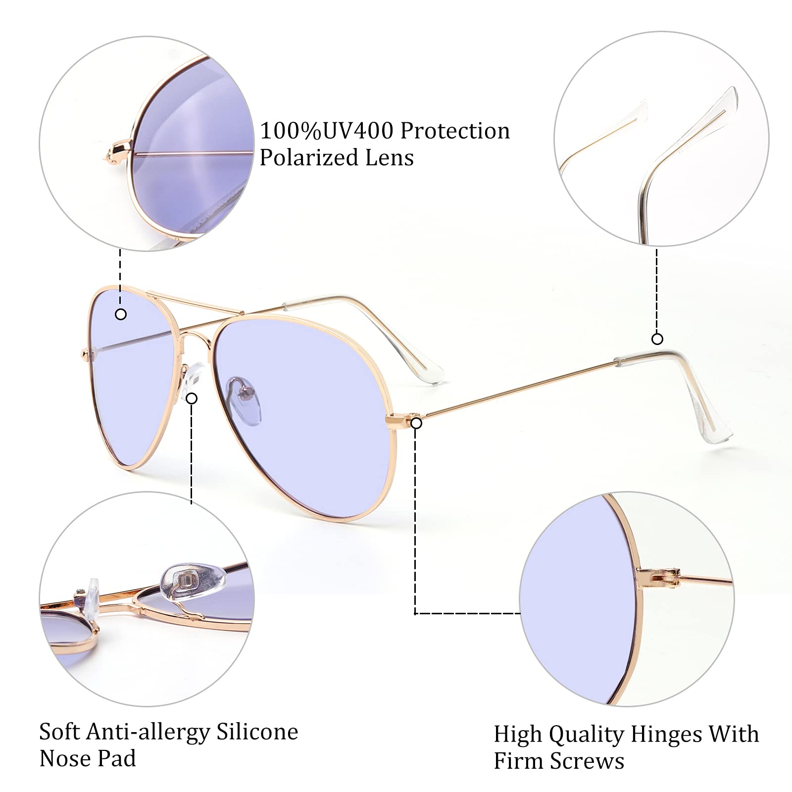 Outray Aviator Sunglasses for Men & Women - Polarized Night Vision Driving Glasses with UV400 Protection - Metal Frame Retro Pilot Shades for Outdoor Activities, Travel & Fashion