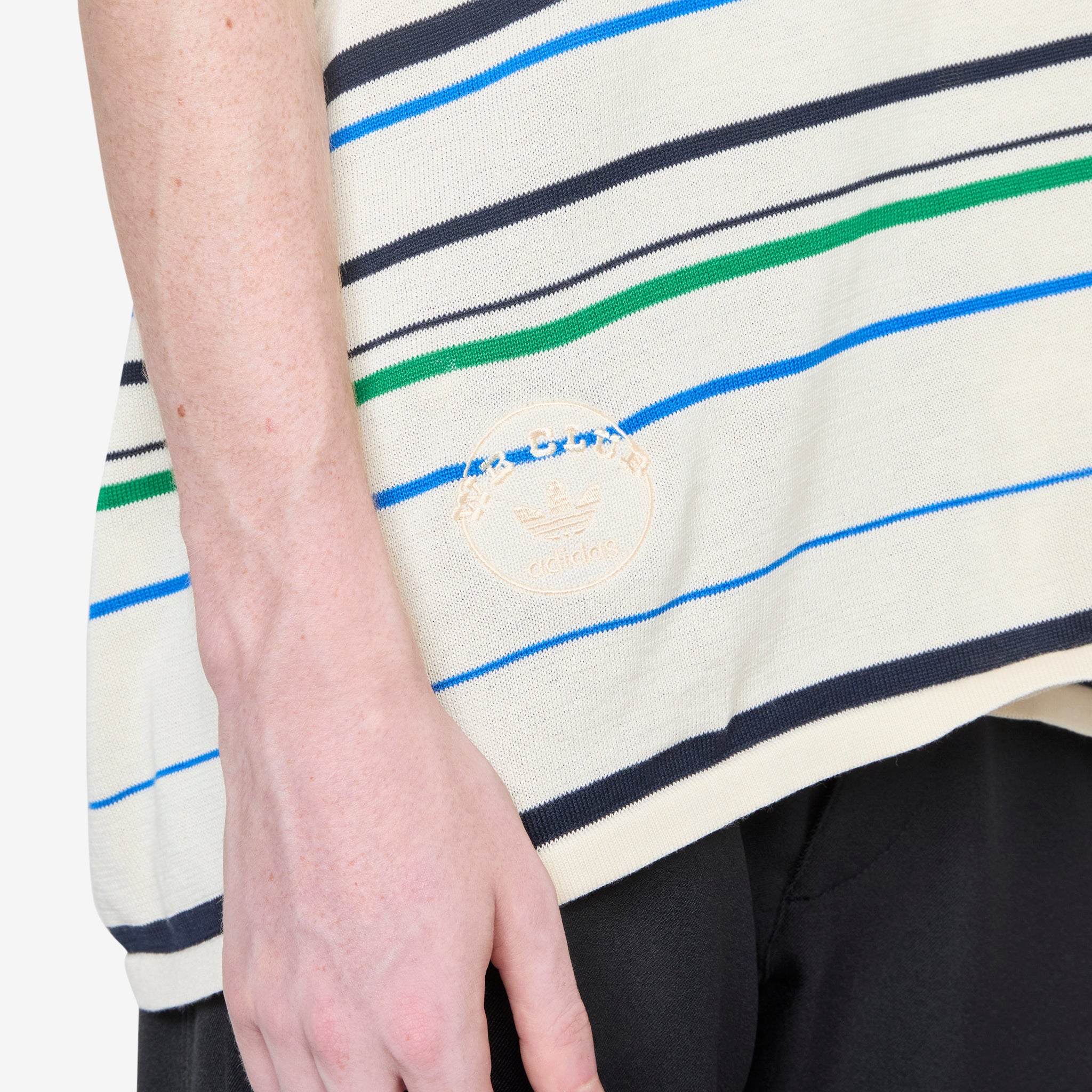 Wales Bonner x Knit Polo Shirt for Men - Wonder White, Green & Bluebird Colors | Premium Cotton Blend | Casual & Business Wear | Perfect for Office, Parties & Summer Outings