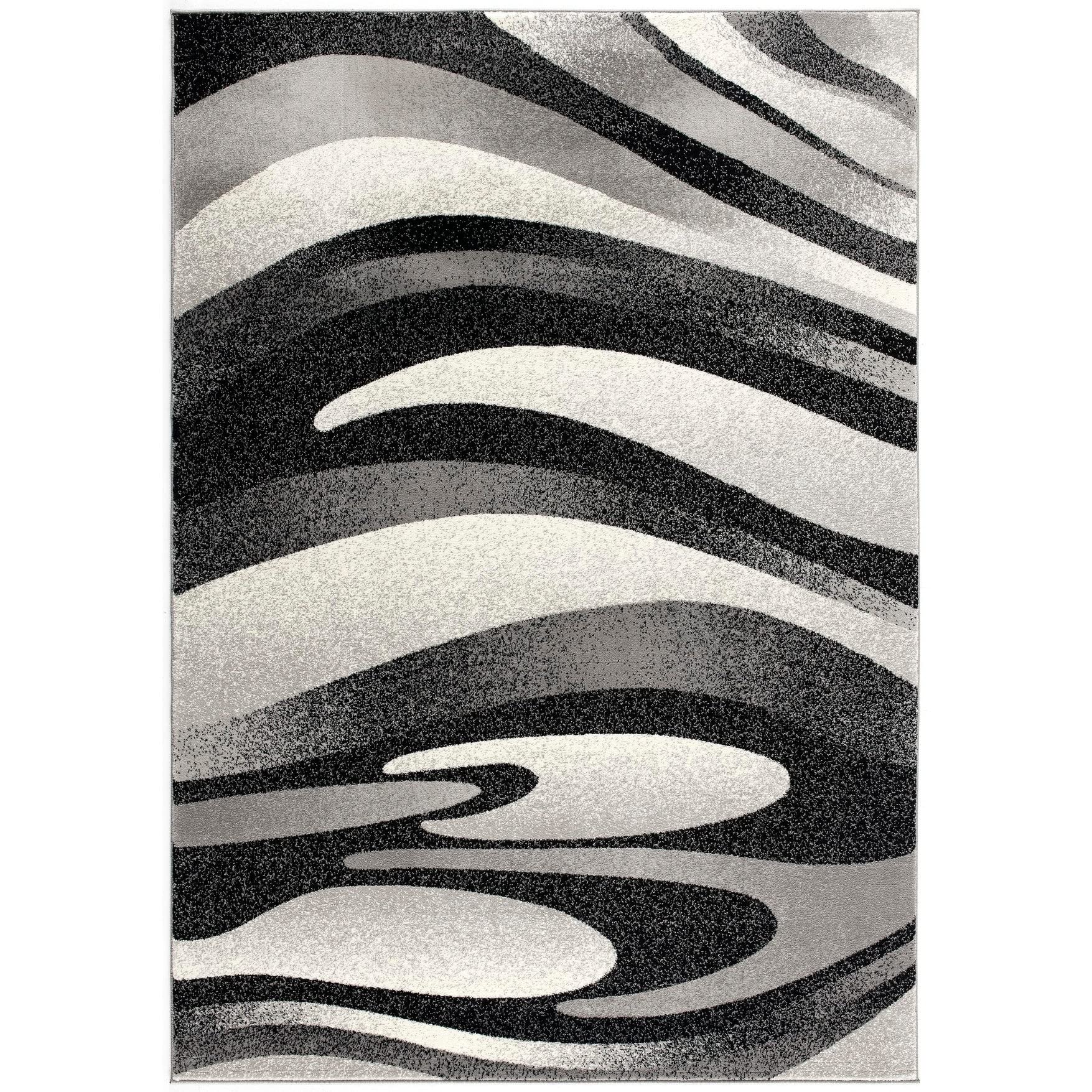 Modern Abstract Boho Black Grey Area Rug 8'x10' - Soft Indoor Rug for Living Room, Bedroom, Dining & Kitchen - Non-Slip, Easy Clean - Perfect for Home Decor & Cozy Spaces