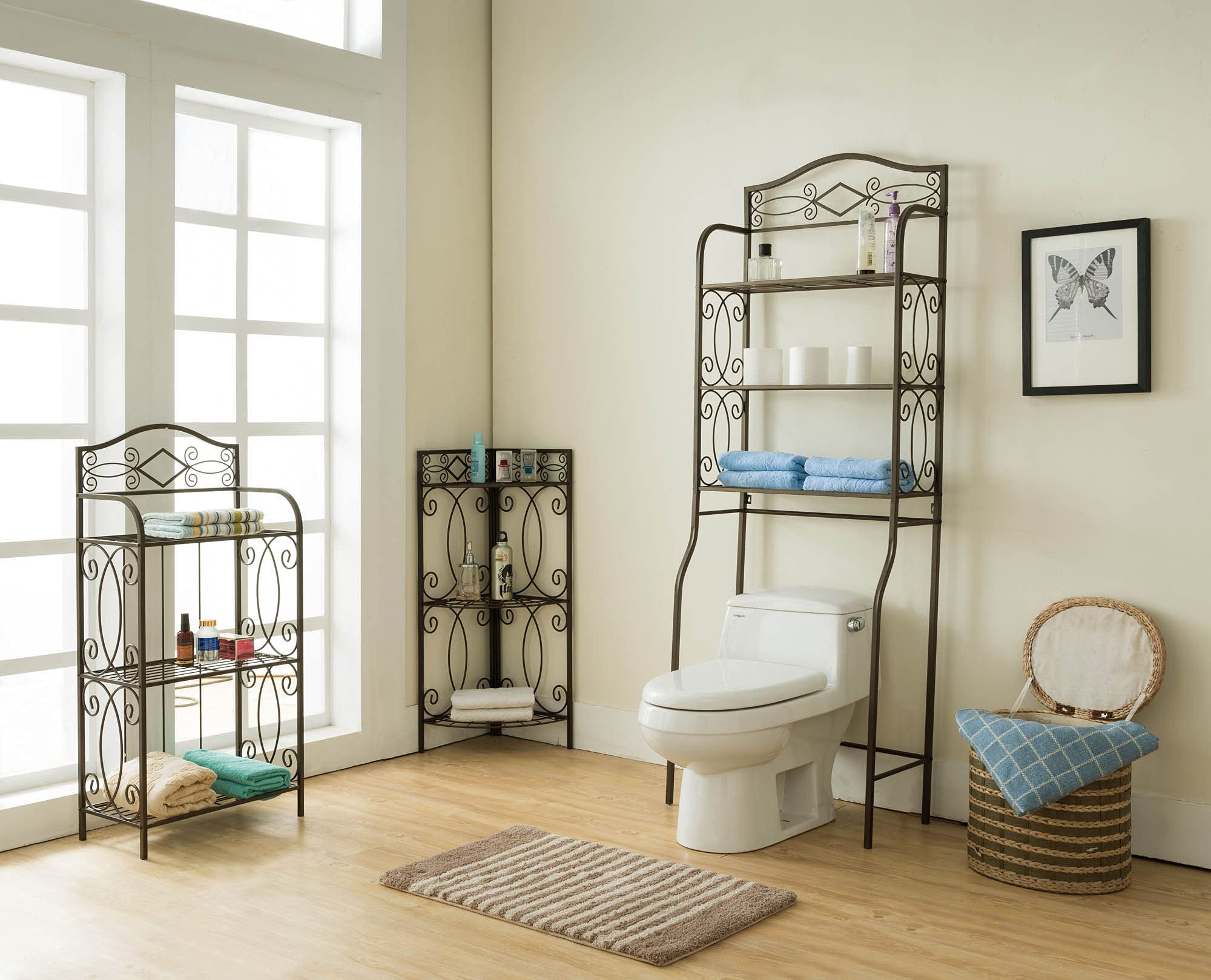 3-Tier Pewter Metal Over The Toilet Storage Shelf - Bathroom Organizer Rack with Shelves for Towels, Toiletries & Decor | Space-Saving Bathroom Storage Solution