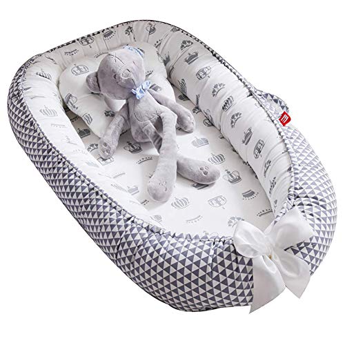 **Portable Baby Lounger Nest Bassinet - Soft Cotton Co-Sleeping Crib for Newborns & Infants | Safe Bedside Sleeper for Nursery & Travel | Breathable & Comfortable Baby Bed (Crown Design) - Perfect for Bed Sharing, Napping & On-the-Go Parenting**