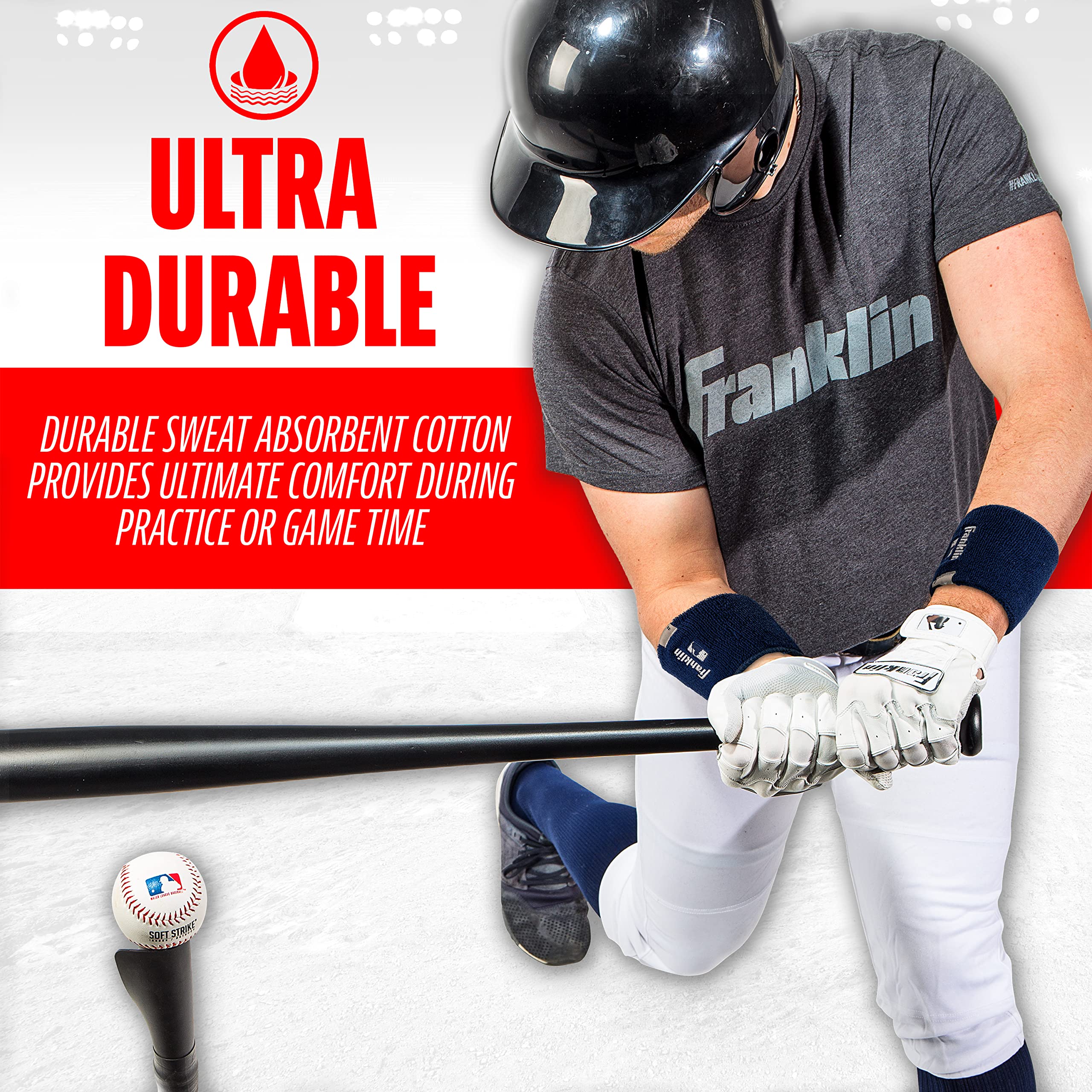 Franklin Sports MLB Wristbands - Official Baseball Wrist Sweatbands for Men & Women - Moisture Wicking Sports Accessories for Baseball, Basketball, Gym Workouts & Running