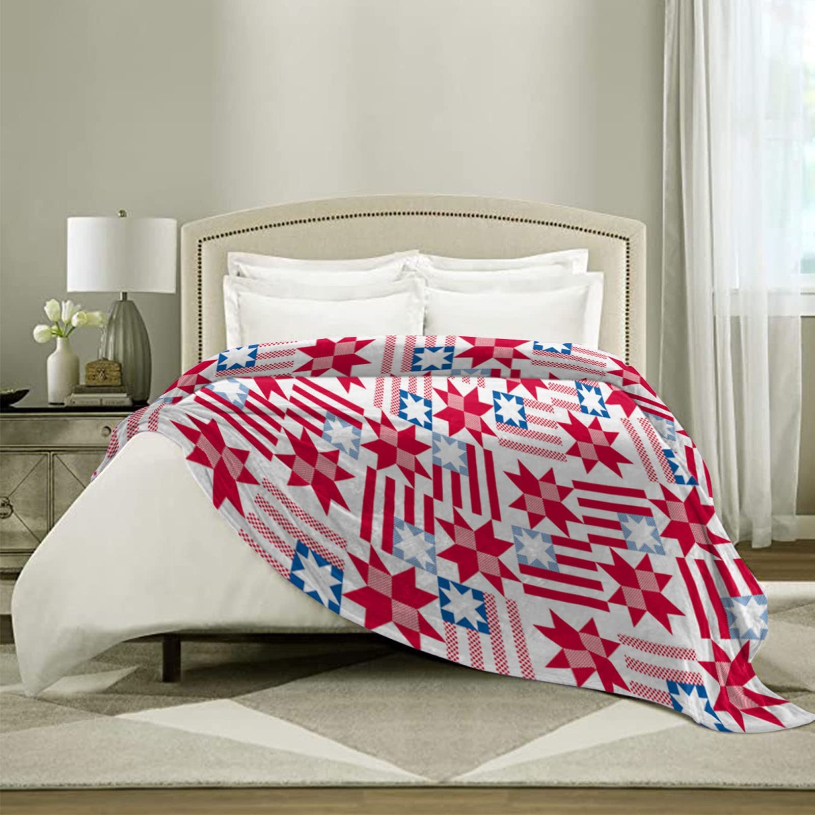 Soft Thick Flannel Blanket for Office Nap & AC Sleep - American Flag Print Warm Polyester Blanket (Multicolor, One Size) - Perfect for Home, Office, Travel & Camping