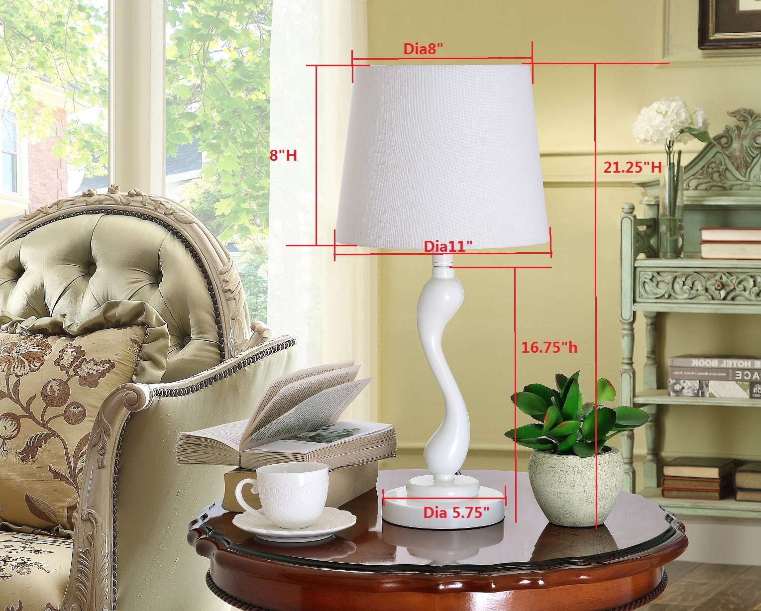 Kings Brand White Traditional Table Lamps with Fabric Shade - Set of 2 Classic Bedside Lamps for Bedroom, Living Room & Office Decor