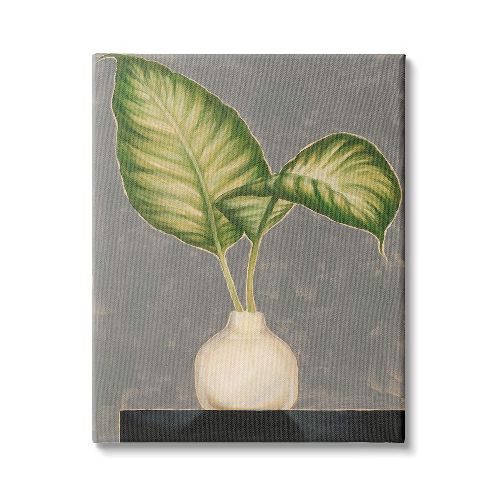 Stupell Industries Jennifer Goldberger Bending Tropical Plant Leaves White Jar Contemporary Canvas Wall Art - 36