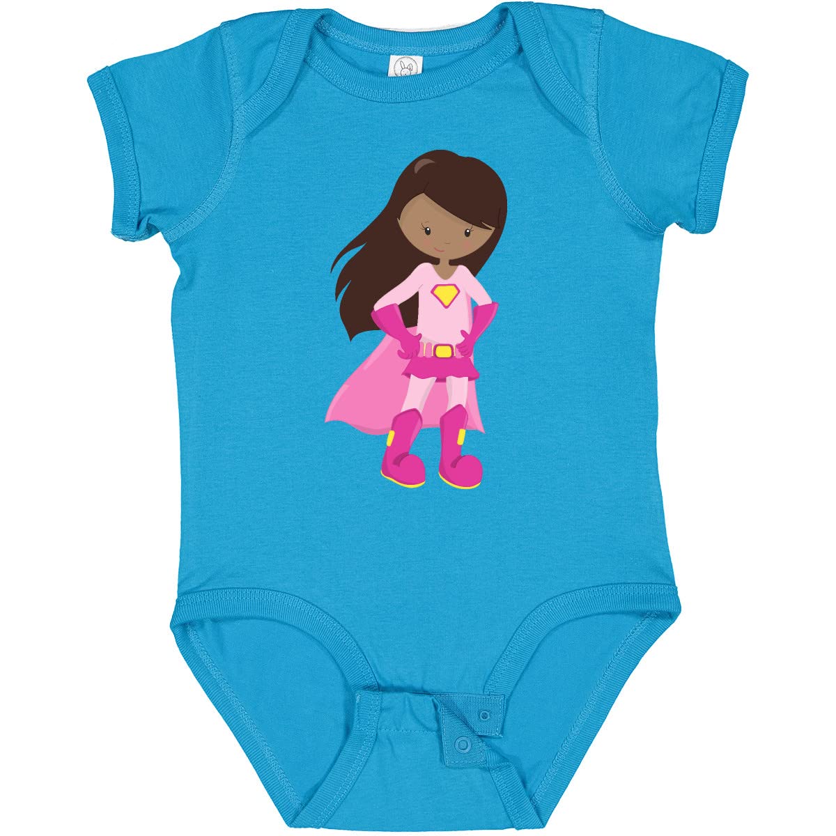 Inktastic African American Girl Superhero Baby Bodysuit with Pink Cape - Cute Outfit for Infants, Toddler Costume, Birthday Gift & Everyday Wear