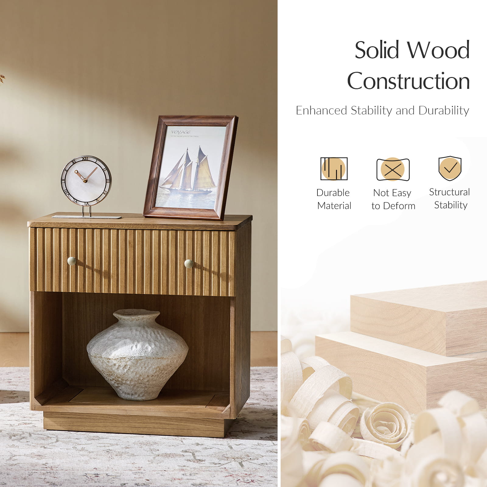 1 Drawer Nightstand with Open Shelf & USB Charging Station - Modern Bedside Table for Small Spaces, Bedroom, Living Room | Optional Types Available
