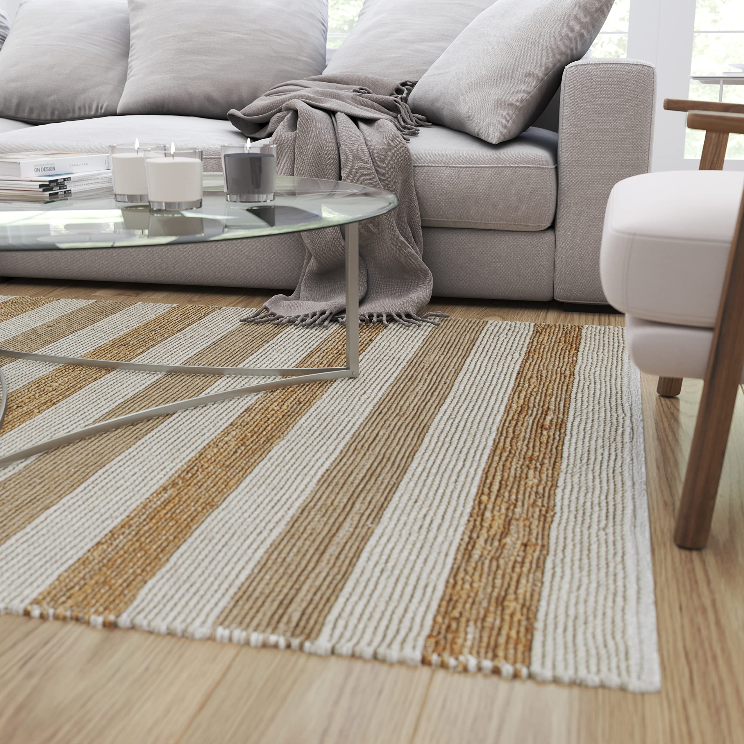 Merrick Lane 5' x 7' Handwoven Jute Blend Area Rug - Natural Fiber Floor Mat for Living Room, Bedroom & Dining Area - Eco-Friendly Home Decor