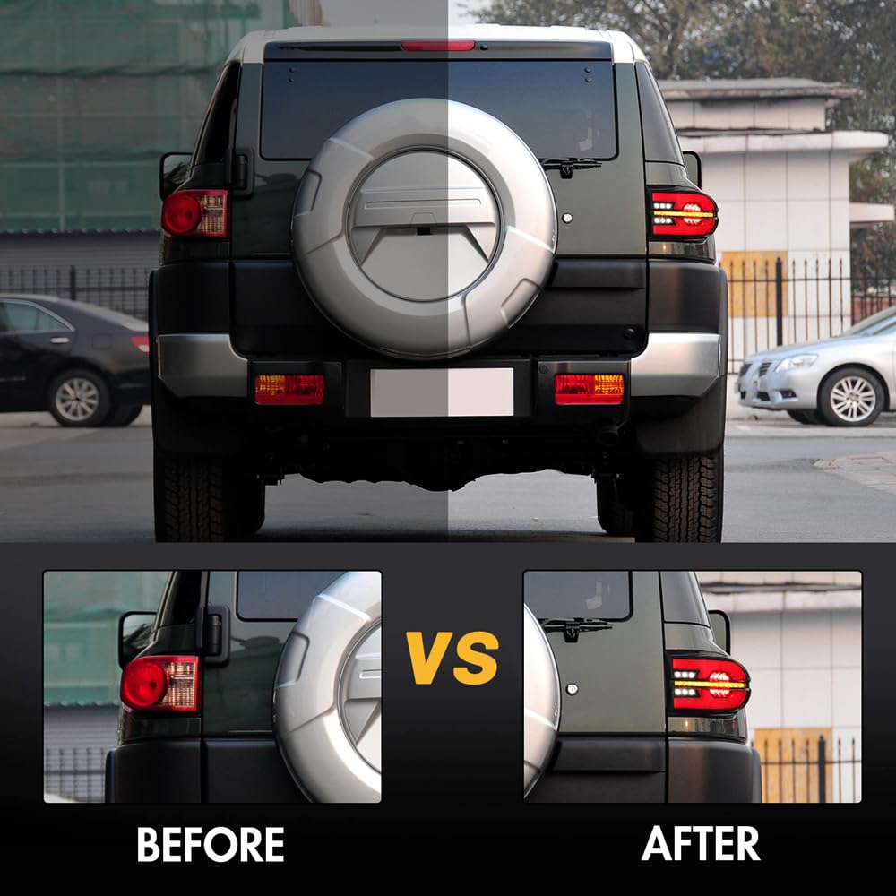 Smoke Tail Light Assembly for Toyota FJ Cruiser 2006-2023 - Sequential Turn Signals & Custom Animation - Direct Replacement Rear Lights - Perfect for Off-Roading & Night Driving Upgrades