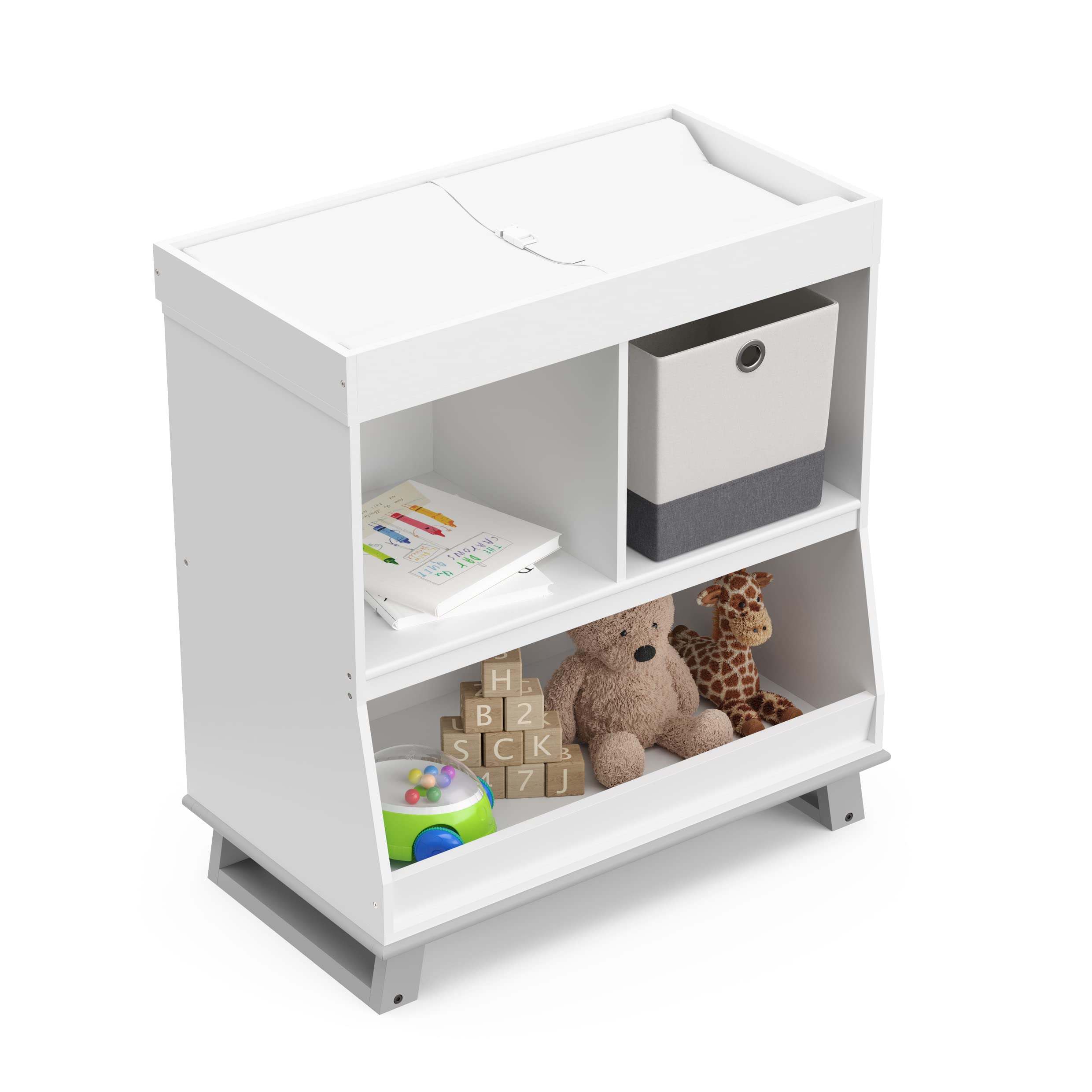 Storkcraft Modern Convertible Baby Changing Table - White & Pebble Gray | GREENGUARD Gold Certified Nursery Furniture | Safe Diaper Changing Station with Standard Pad Fit | Perfect for Baby Showers & Nursery Organization
