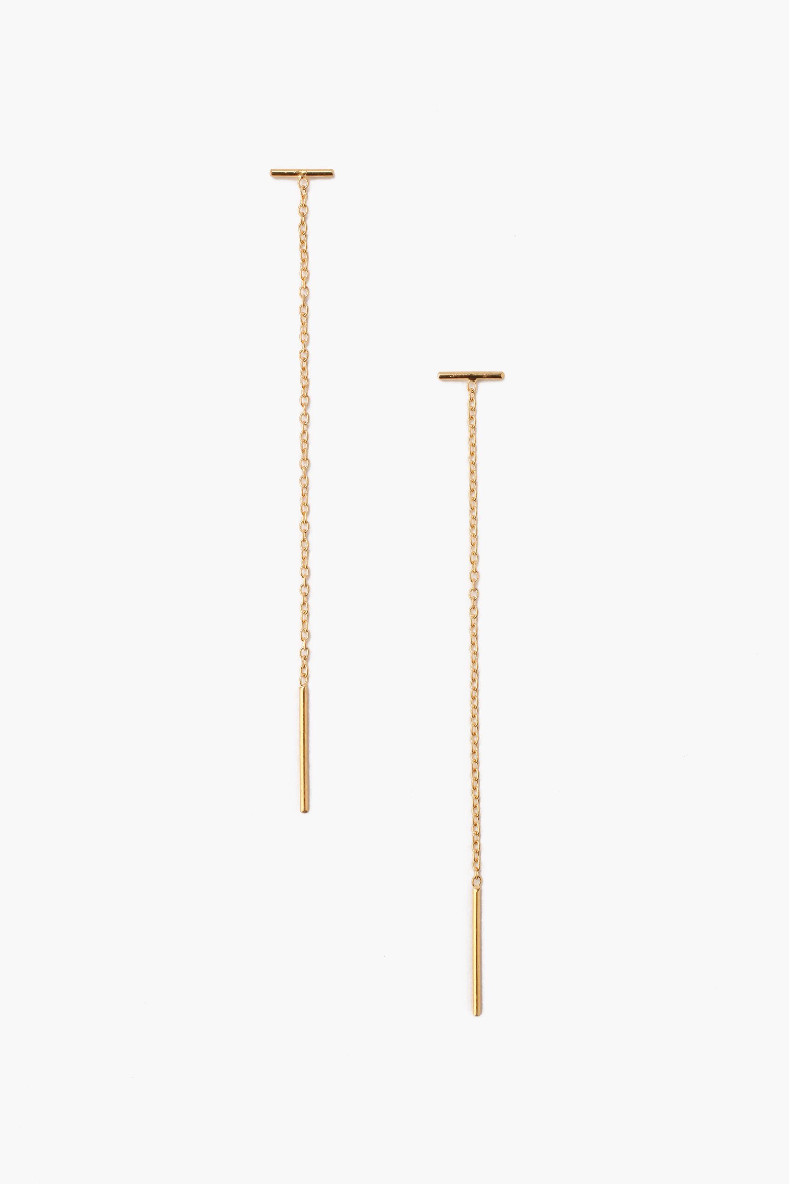 14K Gold Bar Chain Thread Earrings for Women - Dainty Minimalist Hoop Earrings for Everyday Wear, Party & Gift Giving