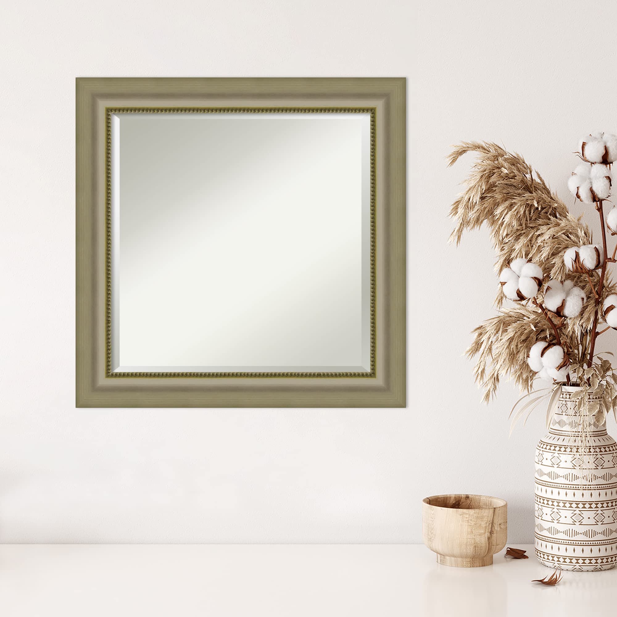 Amanti Art 25x25 Inch Silver Square Wall Mirror - Traditional Wood Frame with Beveled Edge for Bathroom, Living Room, Bedroom Decor - Hangs Horizontally or Vertically - Elegant Home & Office Decoration
