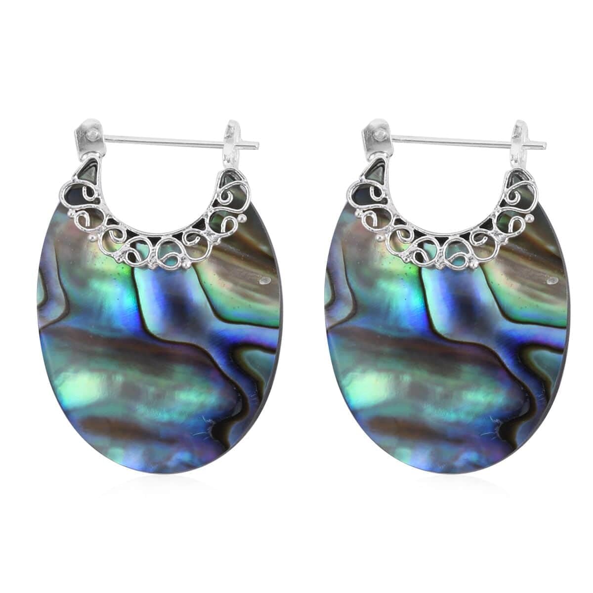 925 Sterling Silver Genuine Abalone Shell Hoop Earrings - Handmade Boho Jewelry for Women - Natural Abalone Bali Dangling Earrings - Perfect for Birthday Gifts, Beach Parties & Boho Fashion Accessories