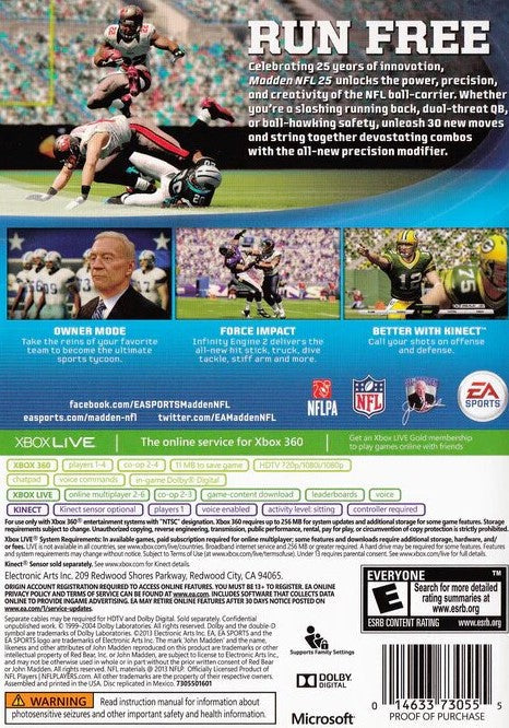 Used Madden NFL 25 Xbox 360 Video Game - Authentic Pre-Owned Football Sports Game for Xbox 360 Console - Perfect for NFL Fans and Gaming Collectors