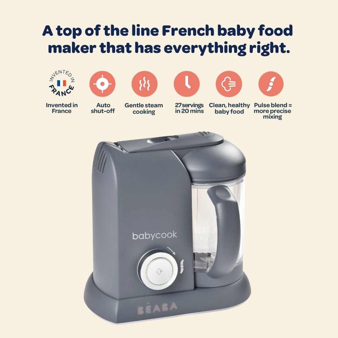 BEABA Babycook Solo 4-in-1 Baby Food Maker & Steamer Blender - Auto Steam Cooking, 4.5 Cup Capacity (27 Servings in 20 Min) - Perfect for Homemade Purees, Baby Food Prep & Healthy Toddler Meals - Eucalyptus Green