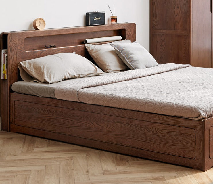 Solid Oak Wood Glow in The Dark Storage Box for Bedroom - Under Bed Organizer with Luminous Lid for Nighttime Visibility & Easy Access