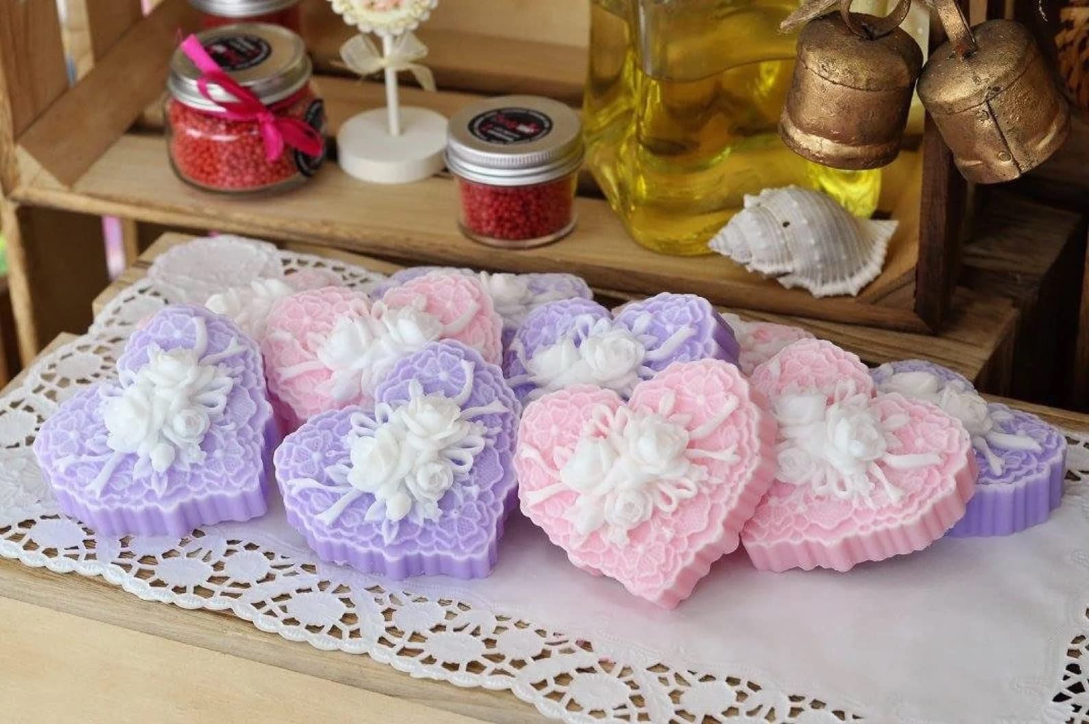 Romantic Lace Heart Shaped Soap - Perfect Valentine's Day Gift for Her, Pink Handmade Soap with Elegant Lace Design - Ideal for Anniversary, Wedding Favors, Bridal Shower, and Romantic Bath Time