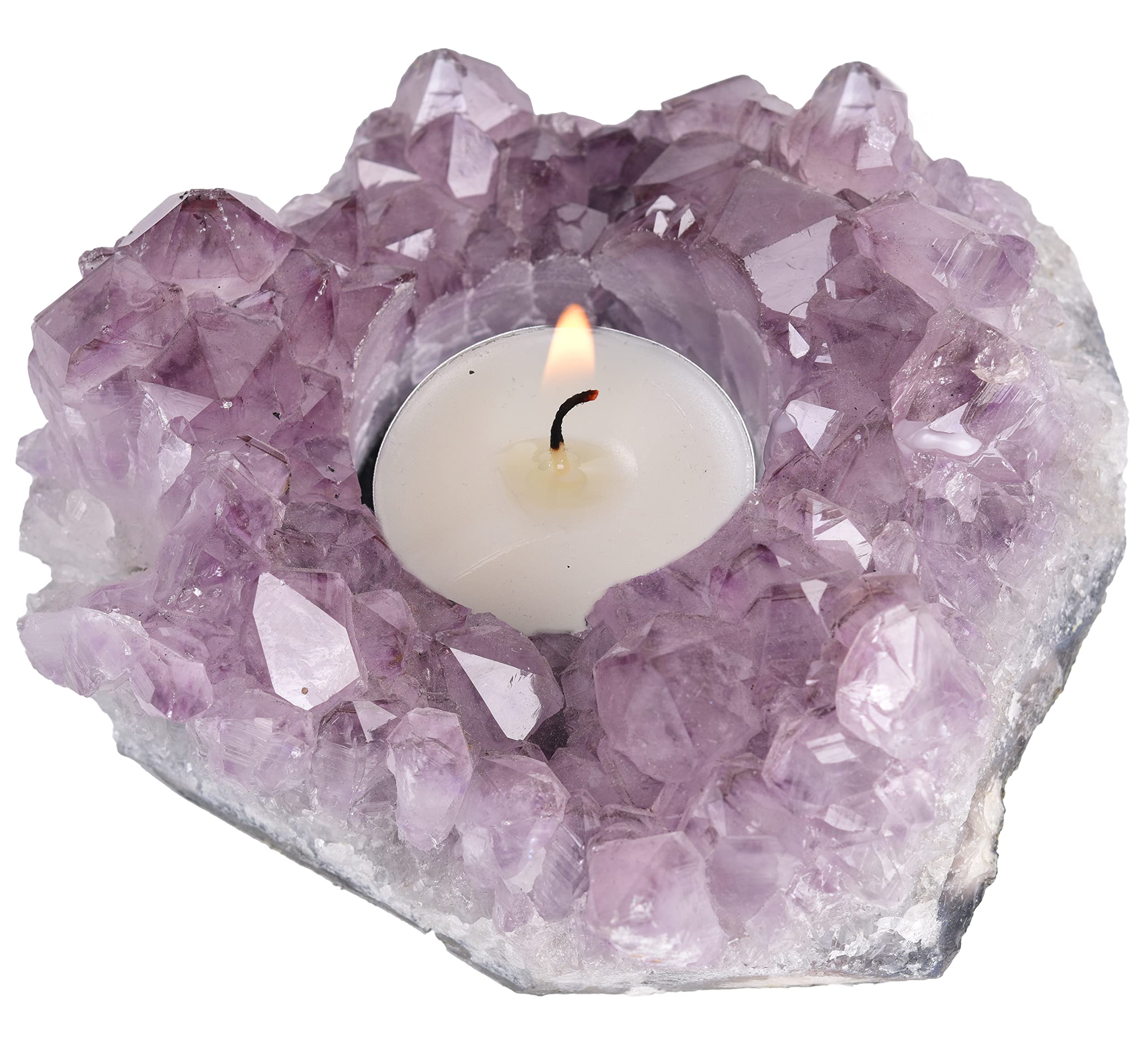 Natural Amethyst Candle Holder - Handcrafted Purple Crystal Tealight Stand for Home Decor, Meditation & Gifts (1.1-1.7LB) | Feng Shui, Yoga Room, Spa Relaxation & Wedding Centerpiece