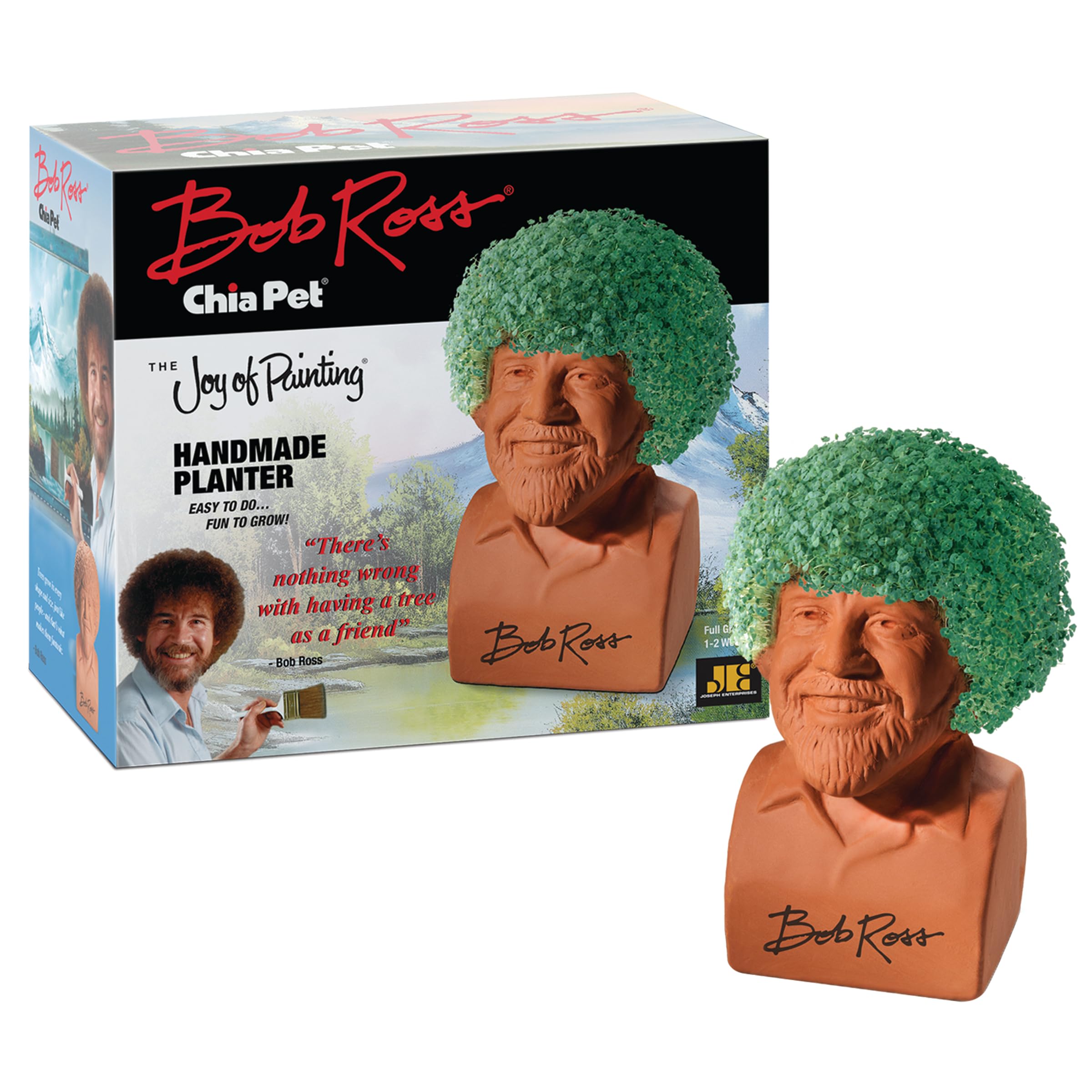 Bob Ross Chia Pet with Seed Pack - Easy-Grow Decorative Pottery Planter | Fun Gardening Gift for Birthdays, Housewarming & Holidays | Perfect for Home Decor & Office Desk Plants