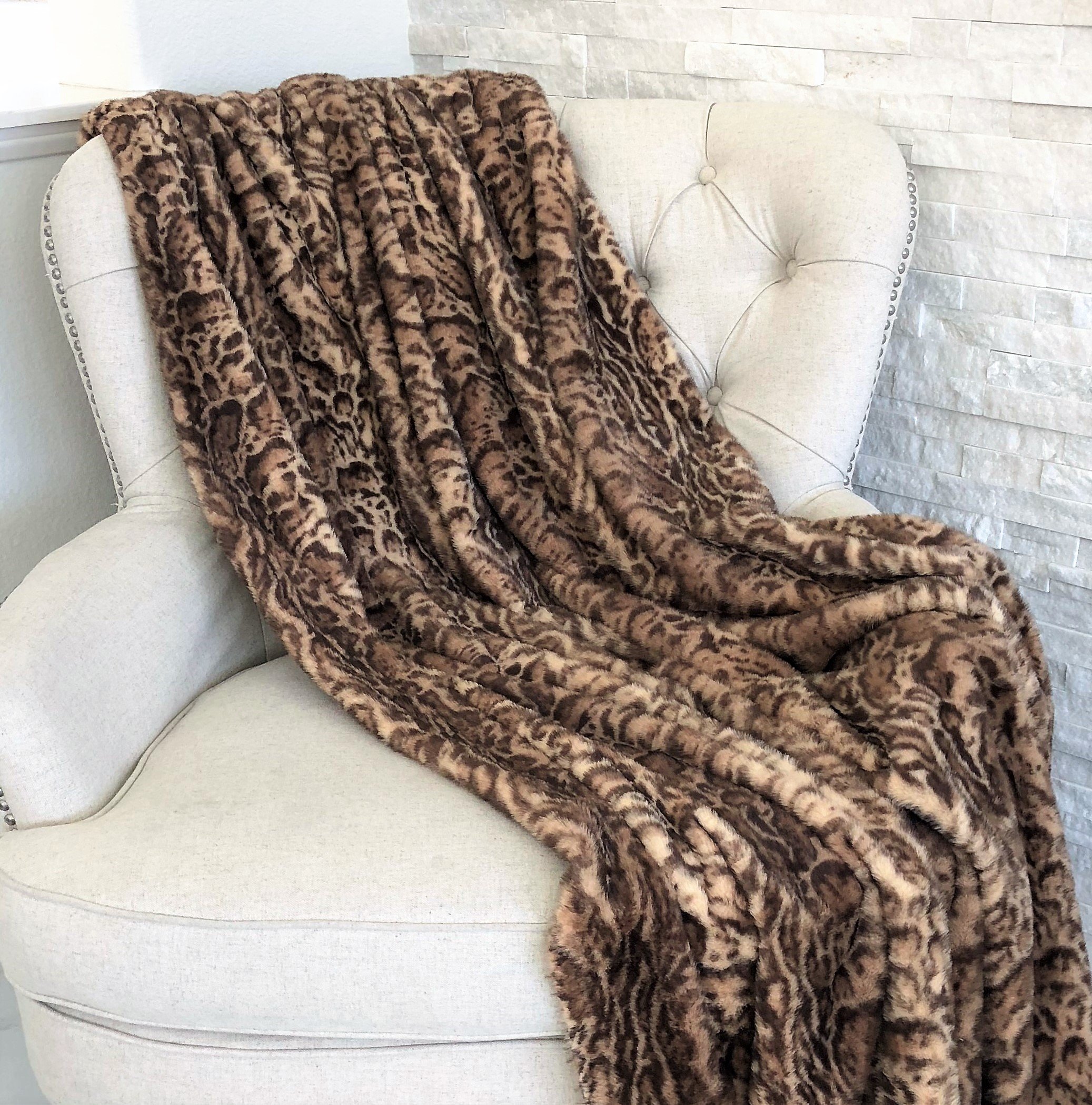 Plutus Jungle Cat Faux Fur Luxury Throw Blanket - 102x116 Inches California King Size - Soft Cozy Bed Cover for Winter, Home Decor & Gift