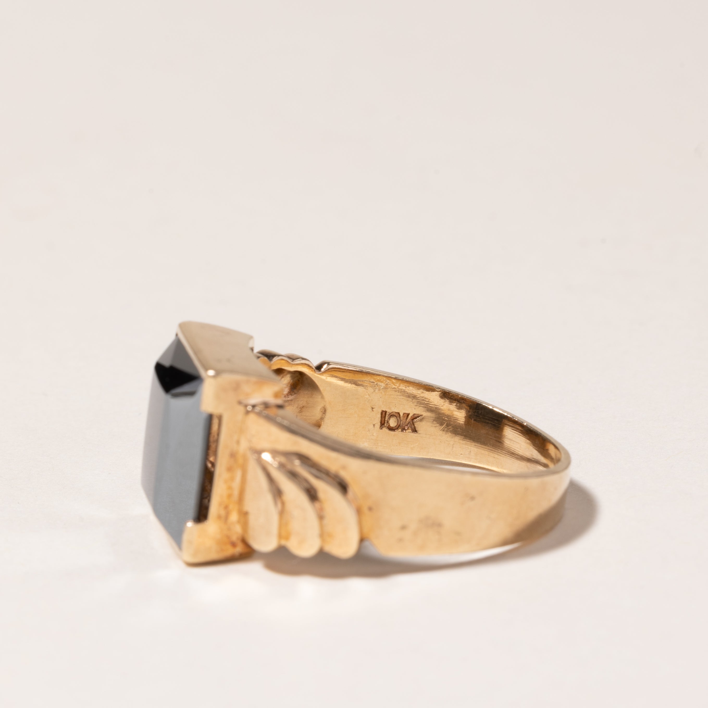 10K Yellow Gold Hematite Ring for Women | 3.29ct Genuine Hematite Stone | Size 8.5 | Elegant Statement Jewelry for Everyday Wear, Gifts & Special Occasions