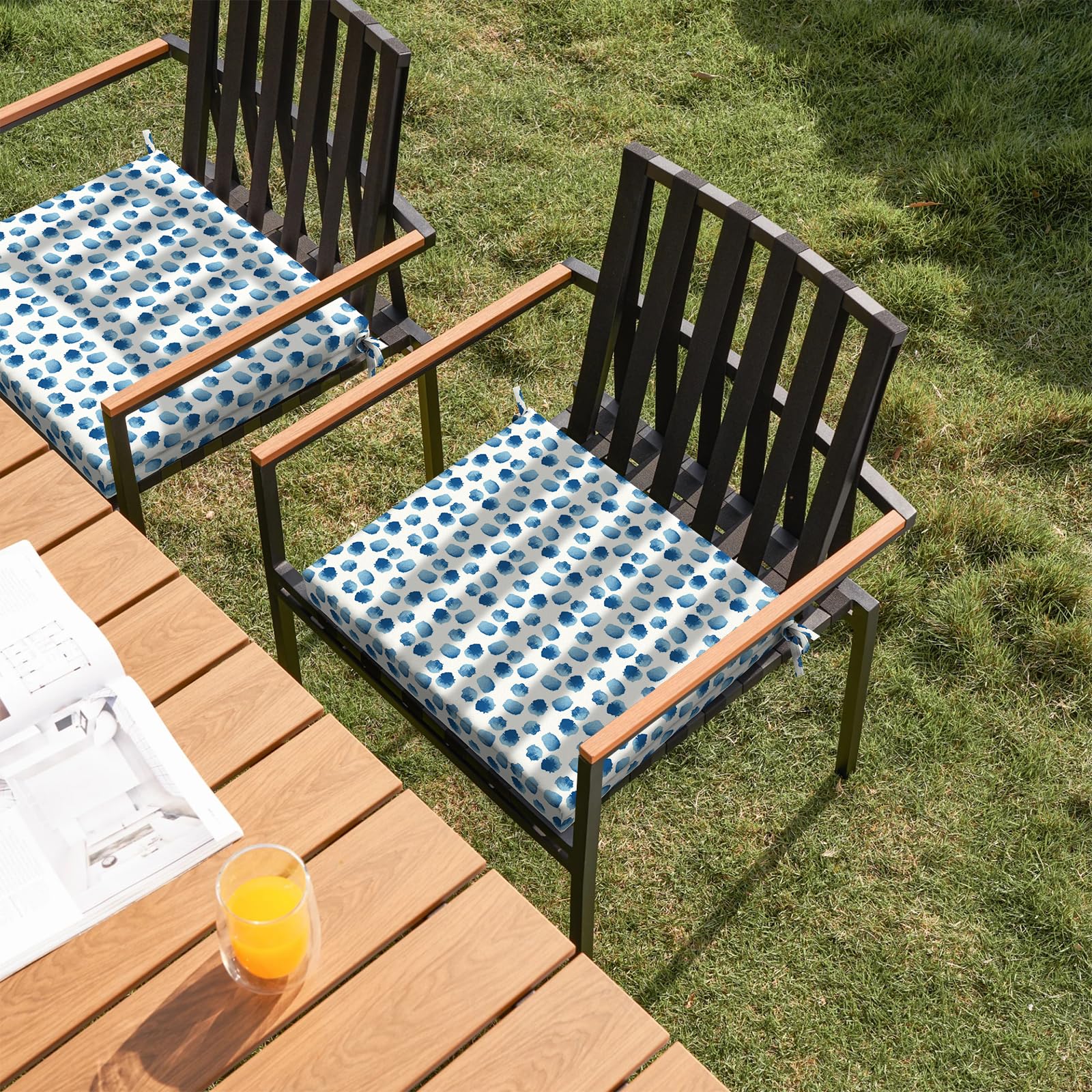 2 Pack Waterproof Outdoor Chair Cushions with Ties - 18.5