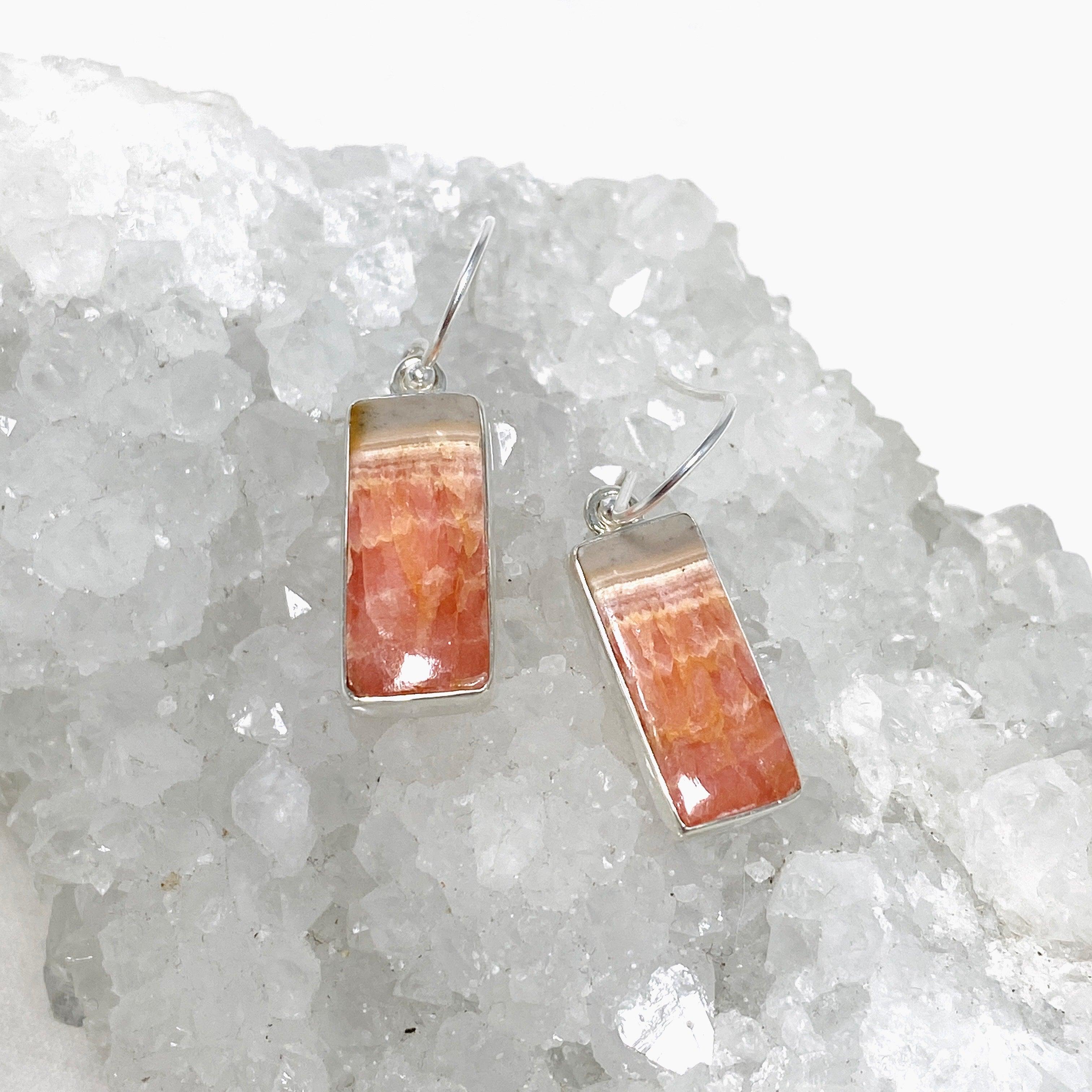 Rhodochrosite Rectangular Earrings KEGJ1456 - Elegant Gemstone Jewelry for Women | Perfect for Parties, Weddings & Special Occasions
