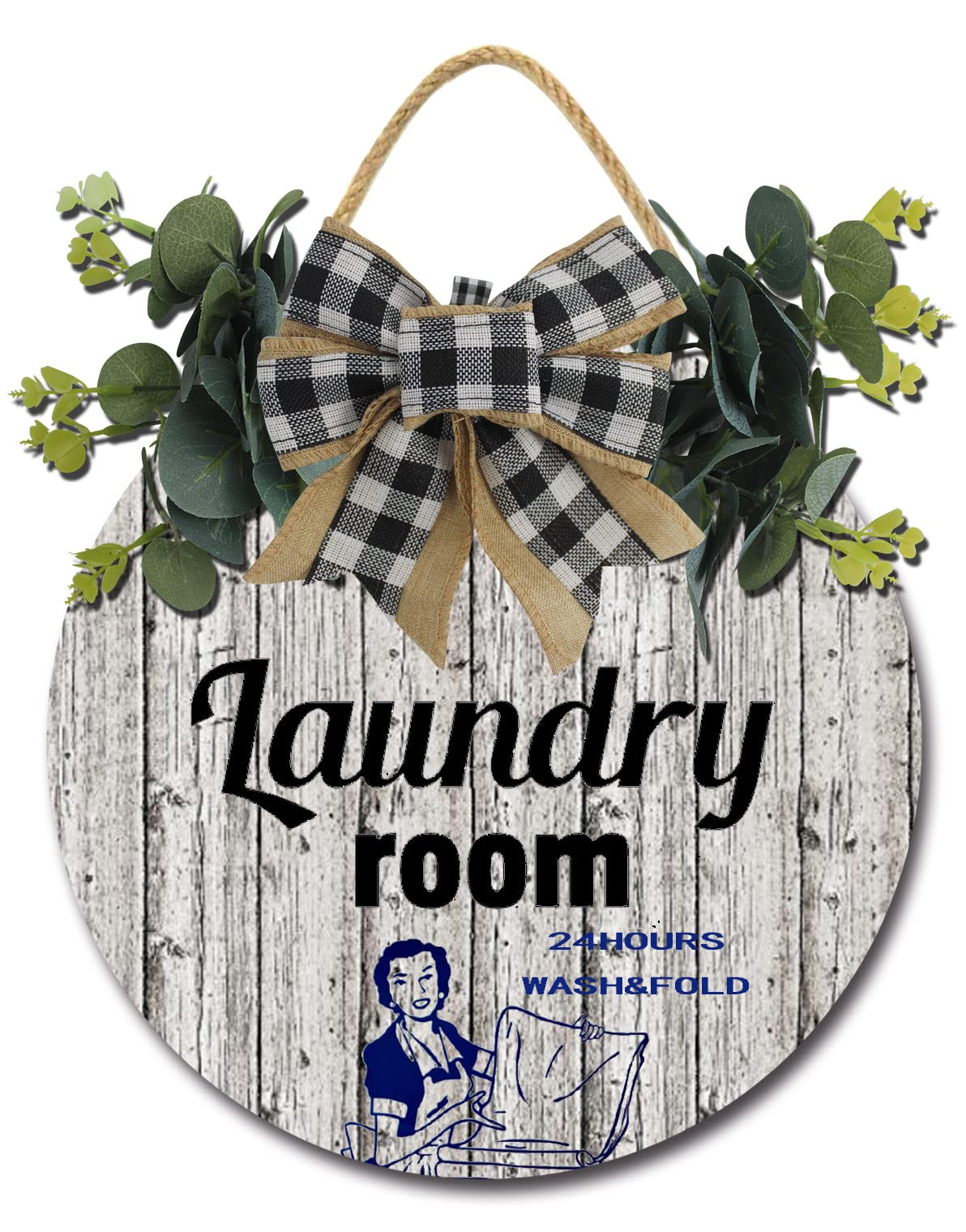 Handcrafted Vintage Wooden Laundry Room Sign - 12 Inch Round Wall Hanging Decor for Doors, Front Porch & Outdoor Spaces - Perfect for Farmhouse, Rustic & Boho Home Decor