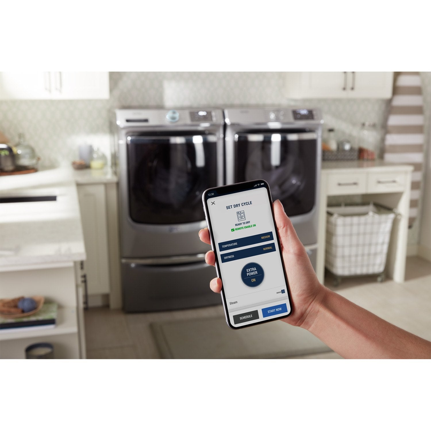 Maytag Metallic Slate 5.8 cu.ft Front Load Washer & 7.3 cu.ft Gas Dryer Set (MHW8630HC/MGD8630HC) - Large Capacity Laundry Pair for Family Homes & Apartments