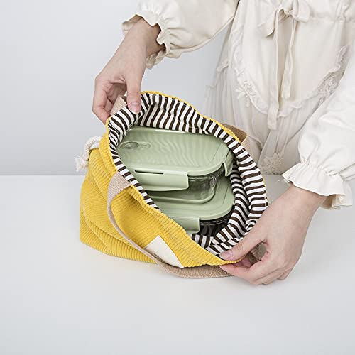 Pastel Green Corduroy Lunch Bag for Women - Cute Aesthetic Drawstring Lunch Box & Hand Bag - Perfect for Work, School, Picnics & Outdoor Activities