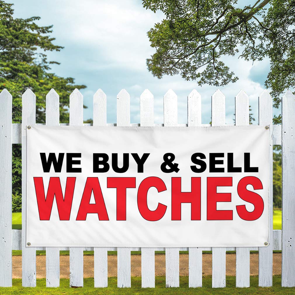 Premium Vinyl Banner - 60x144 Inches, Weatherproof & Durable for Outdoor Use - Business, Industrial & Yard Signs with 10 Grommets (Black & Red) - Perfect for Watch Shops, Retail Stores & Promotional Events