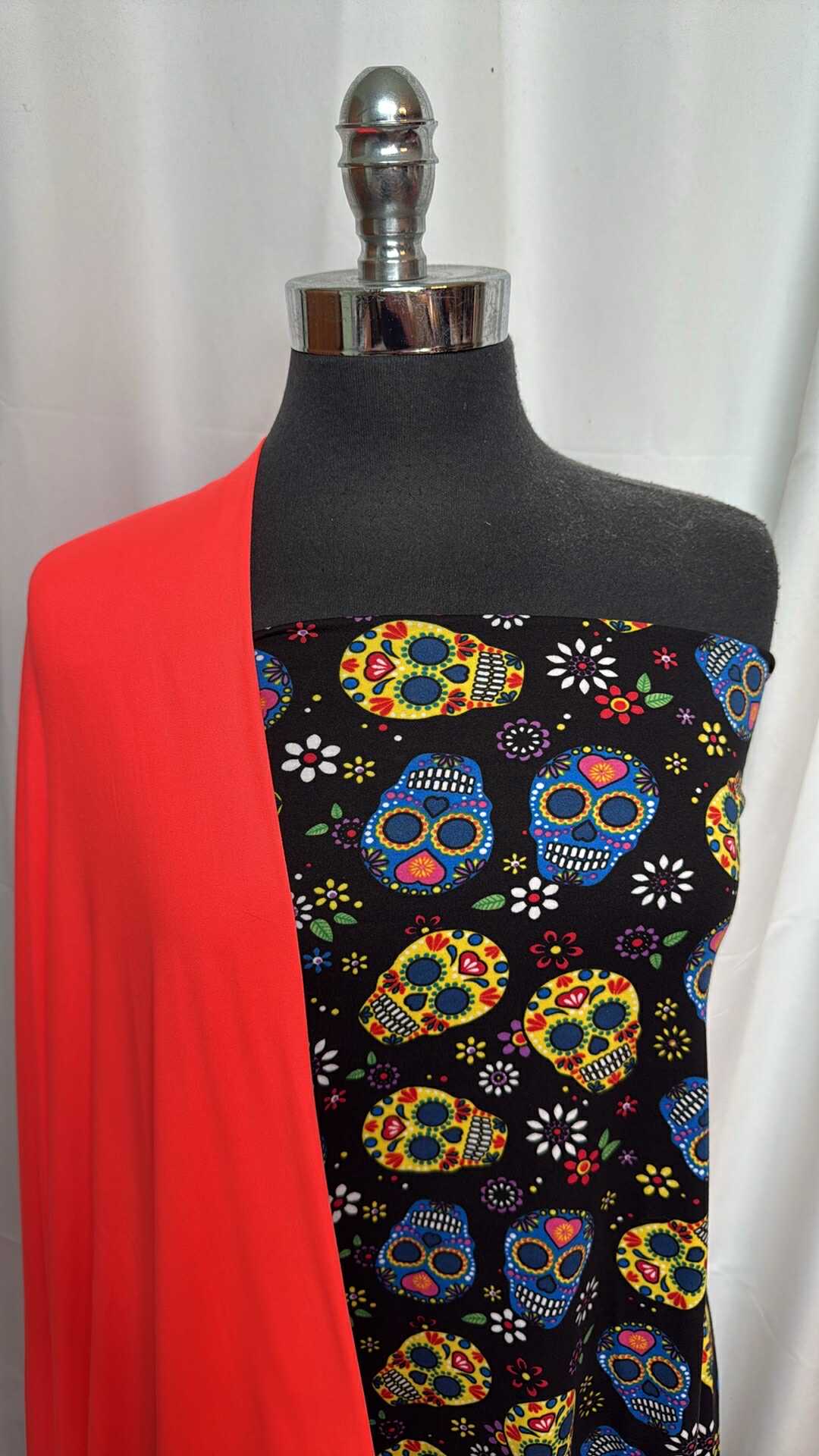 NEON/SUGAR SKULLS BUNDLE - 2 Yards Sugar Skulls DBP & 2 Yards Neon DBP Fabric (A27553) for DIY Crafts, Costumes, and Home Decor Projects