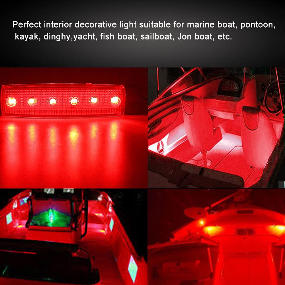 12V Waterproof LED Marine Boat Interior Lights - 6Pcs Red Strip Lights for Deck, Transom, Cockpit & Navigation on Fishing Pontoon, Sailboat, Kayak, Yacht | Perfect for Night Fishing & Safe Boating