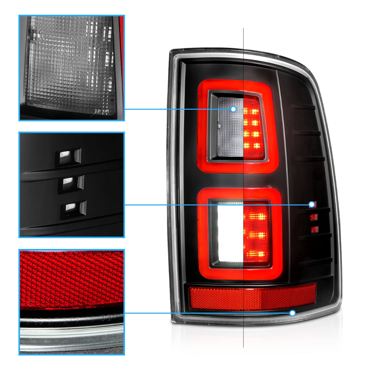 Full LED Parking Light Bar Brake Reverse Tail Lights for 2009-2018 Dodge Ram 1500 2500 3500 - OE LED Compatible - Perfect for Night Driving & Off-Road Adventures