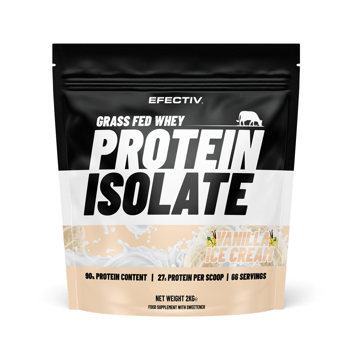 Efectiv Nutrition Grass Fed Whey Protein Isolate 2000g Vanilla Ice Cream - Premium Protein Powder for Muscle Recovery & Workout Fuel | Ideal for Post-Workout Shakes, Smoothies & Baking